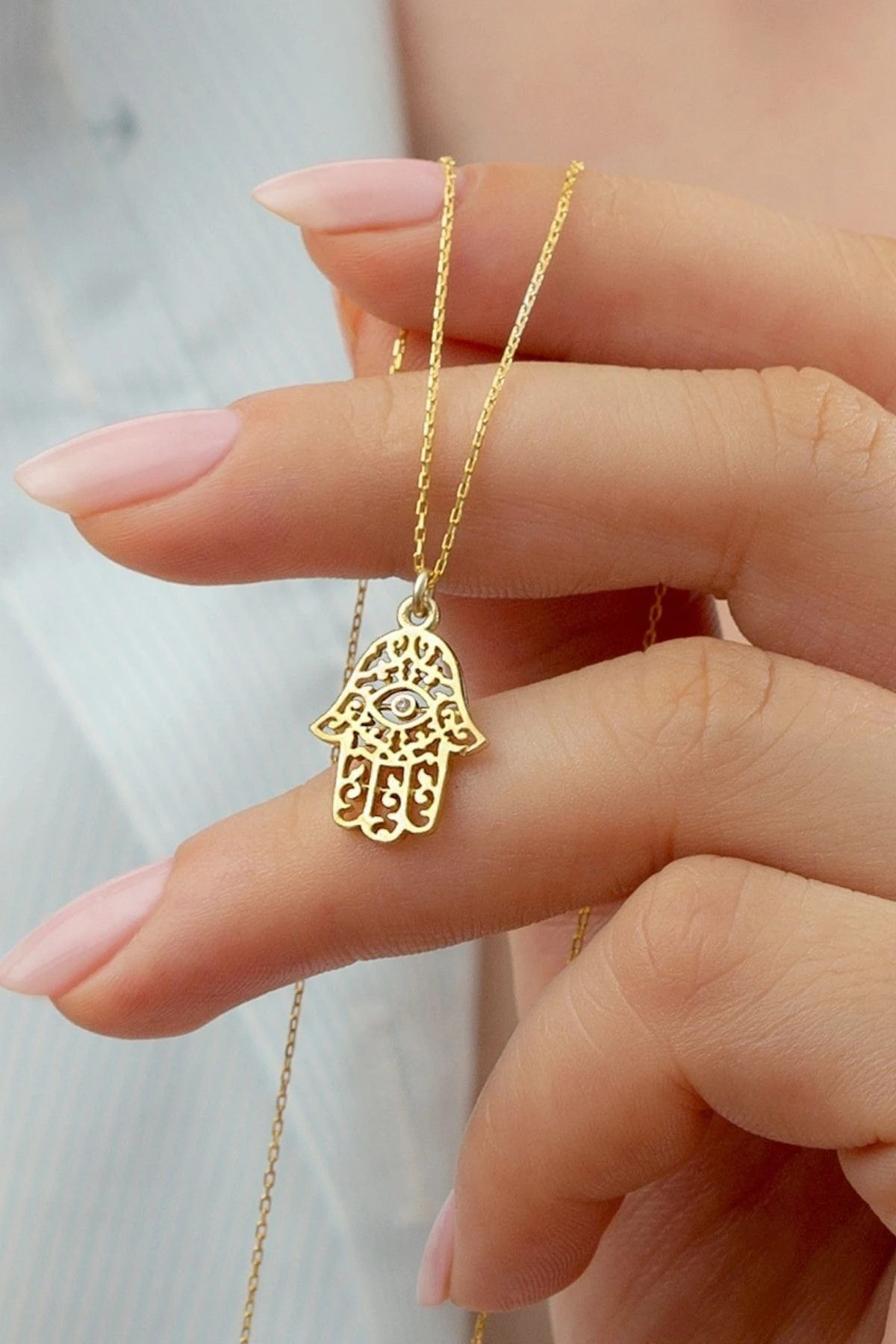 Gümüş Gold Fatma Ana Eli Kolye