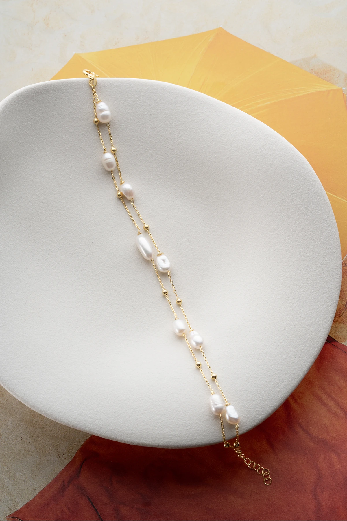 Gümüş Çift Sıra İncili Zincir Bileklik