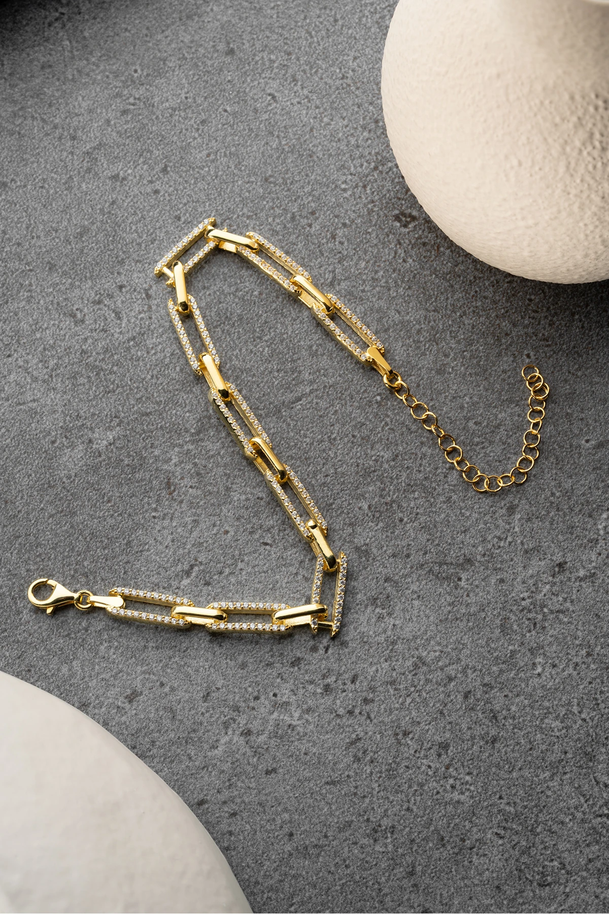 Gümüş Gold Zirkon Taşlı Zincir Bileklik