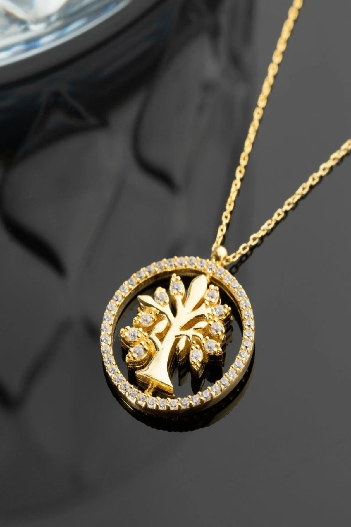 Gümüş Çift Taraflı Hayat Ağacı Dönence Kolye