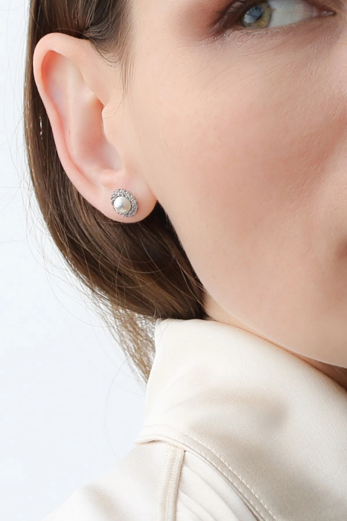 Silver Incili Gümüş Küpe