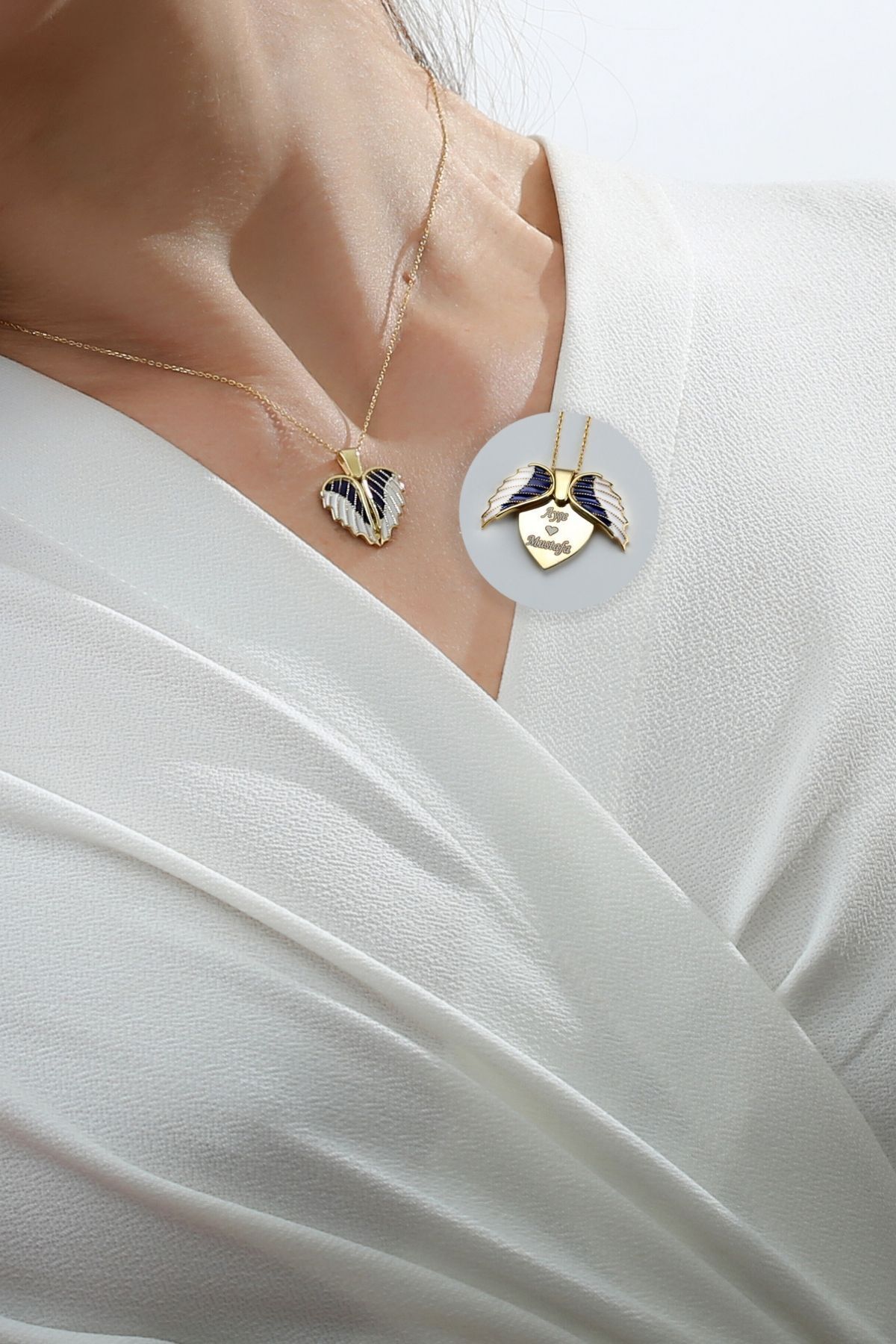 Gümüş Mineli Mavi Kanatlı Kolye