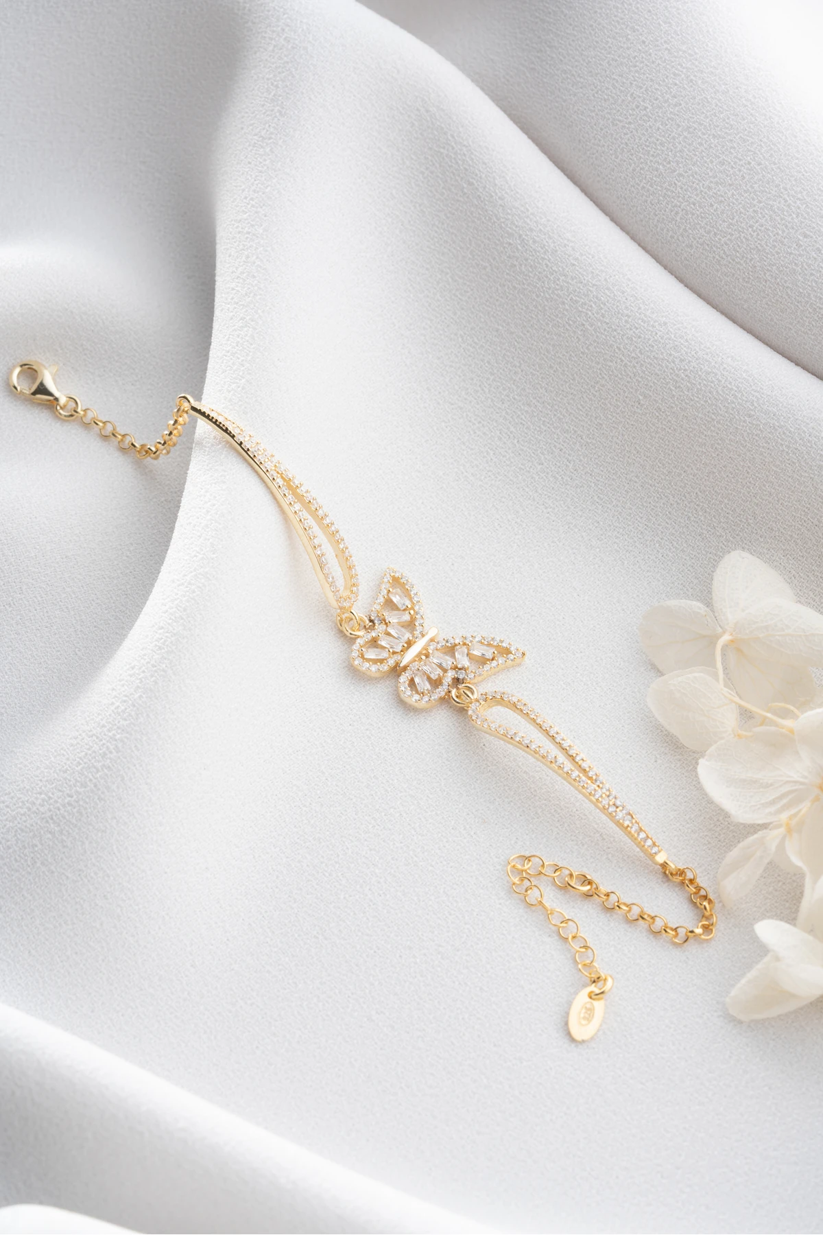 Gümüş Gold Baget Taşlı Kelebek Bileklik