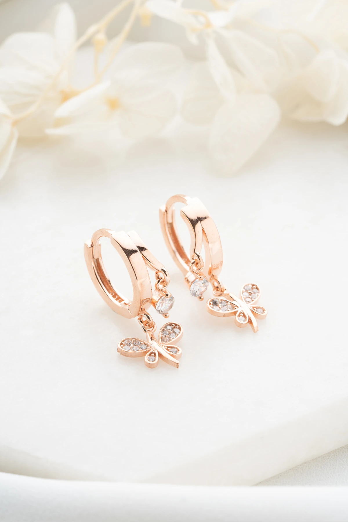 Gümüş Rose Çift Yusufçuk Taşlı Küpe