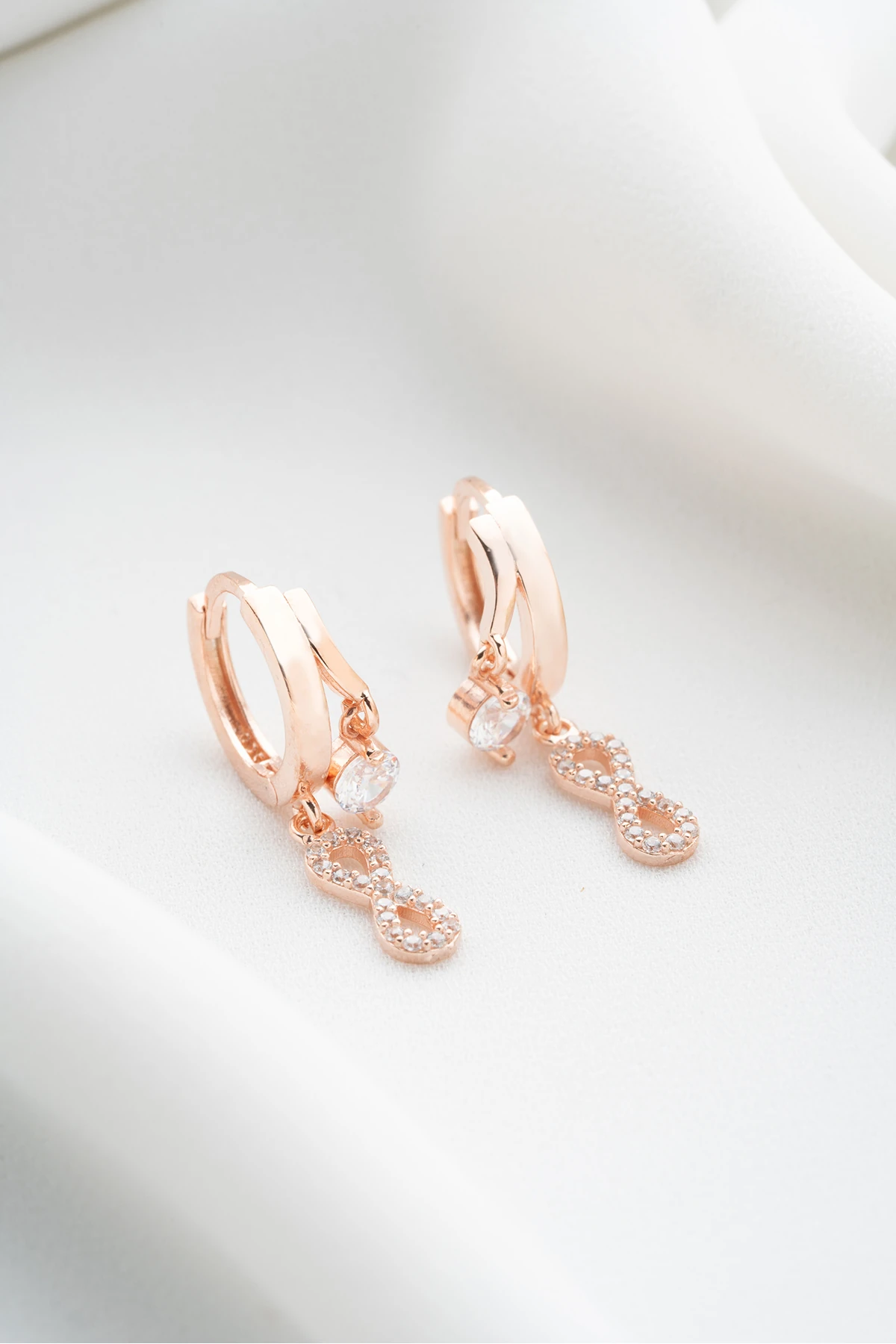 Gümüş Çift Sonsuzluk Taşlı Küpe