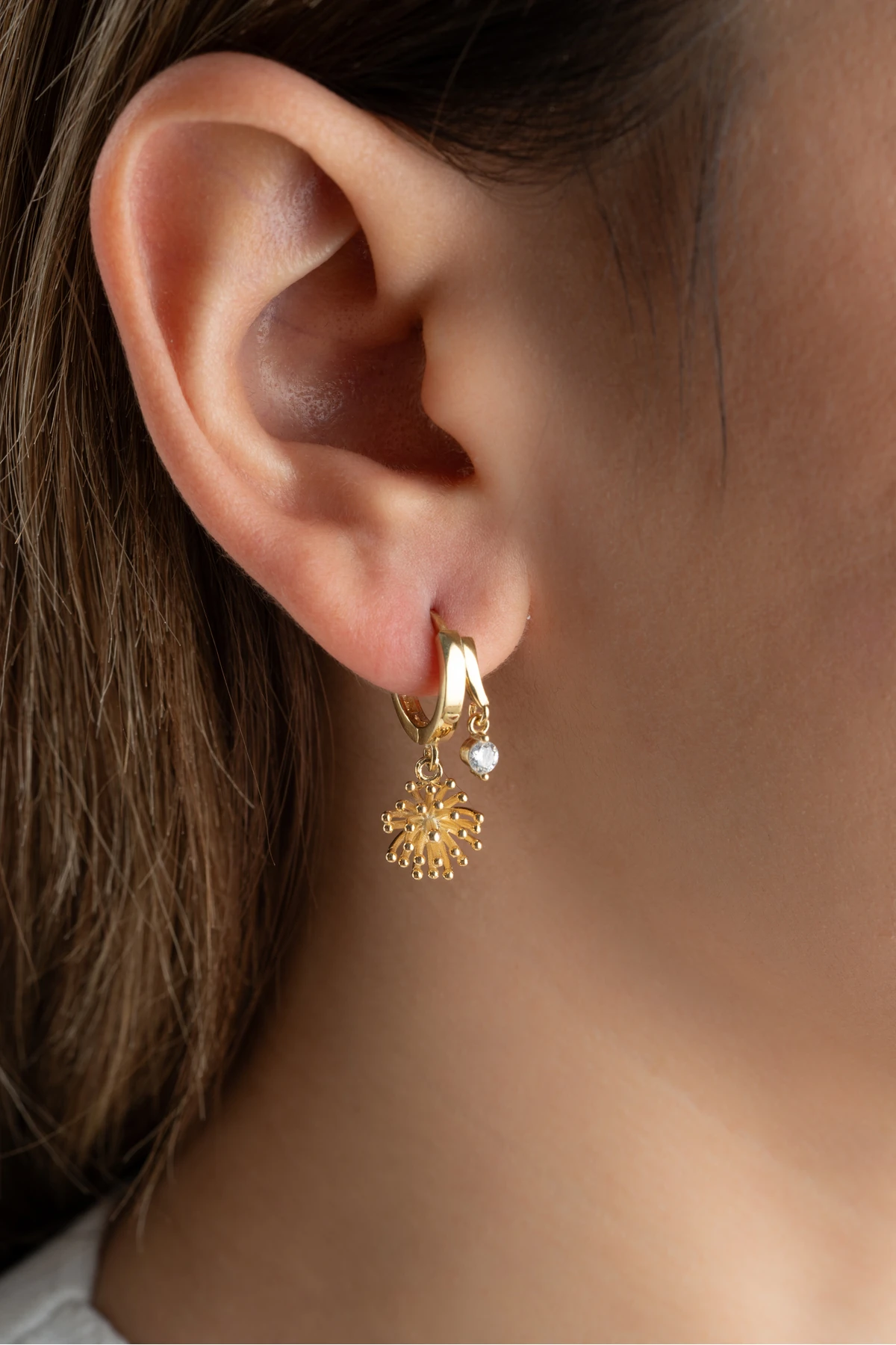 Gümüş Çift Taşlı Polen Küpe