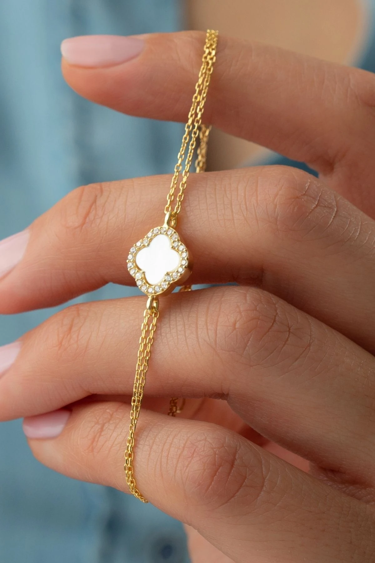 Gümüş Sedefli Yonca Bileklik