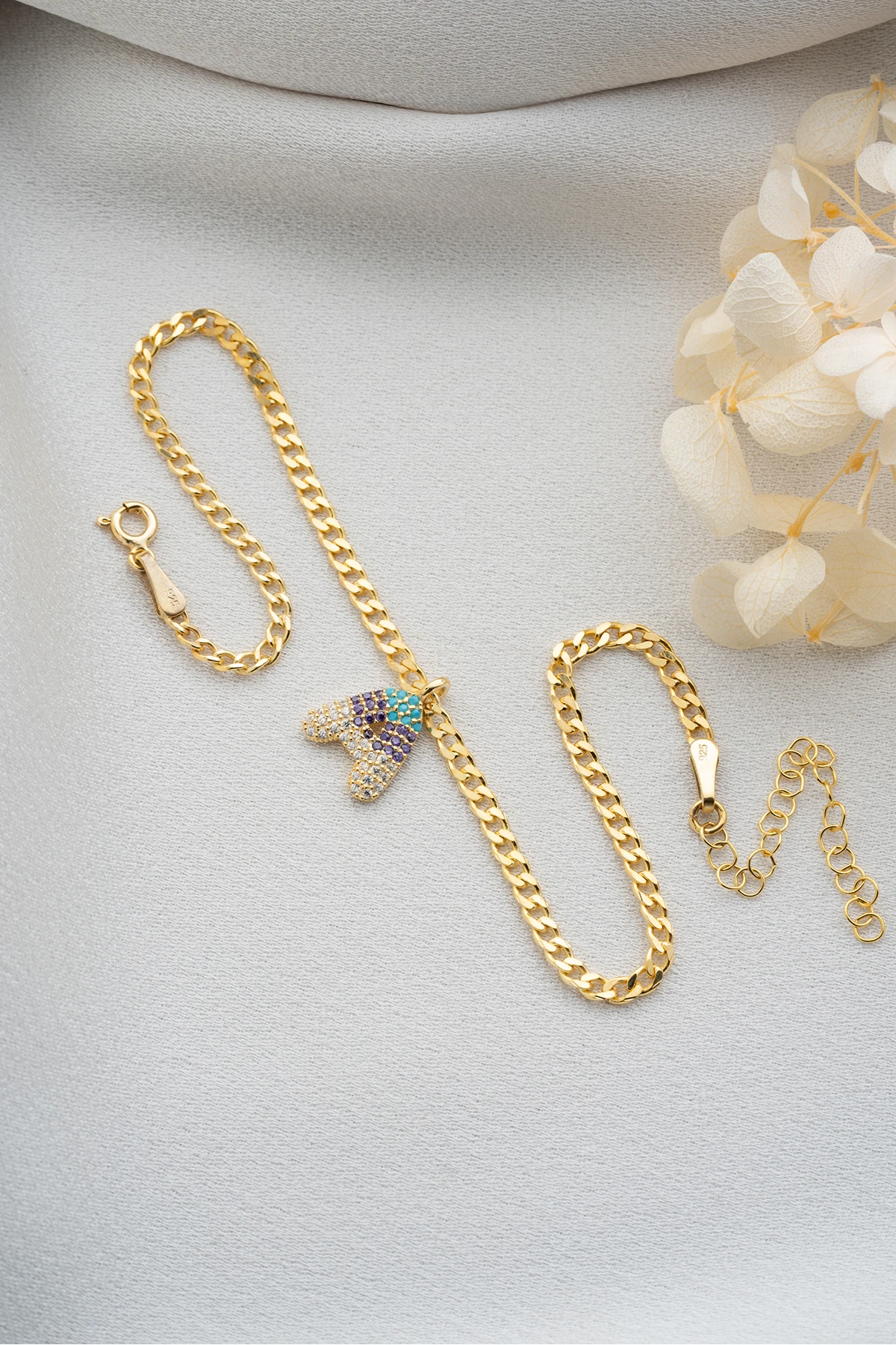 Gümüş Renkli Taşlı Balon Harf Halhal