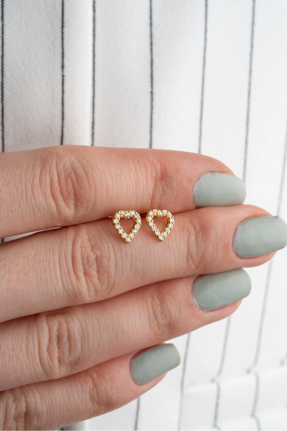 Gümüş Gold Zirkon Taşlı Kalp Küpe