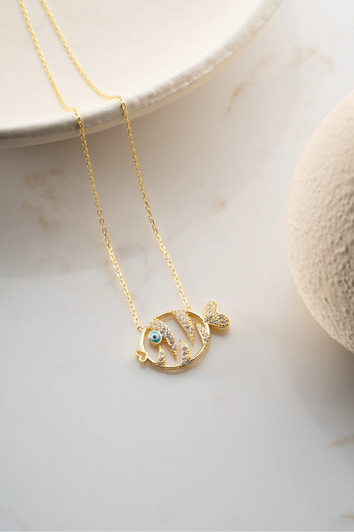 Gümüş Zirkon Taşlı Balık Kolye