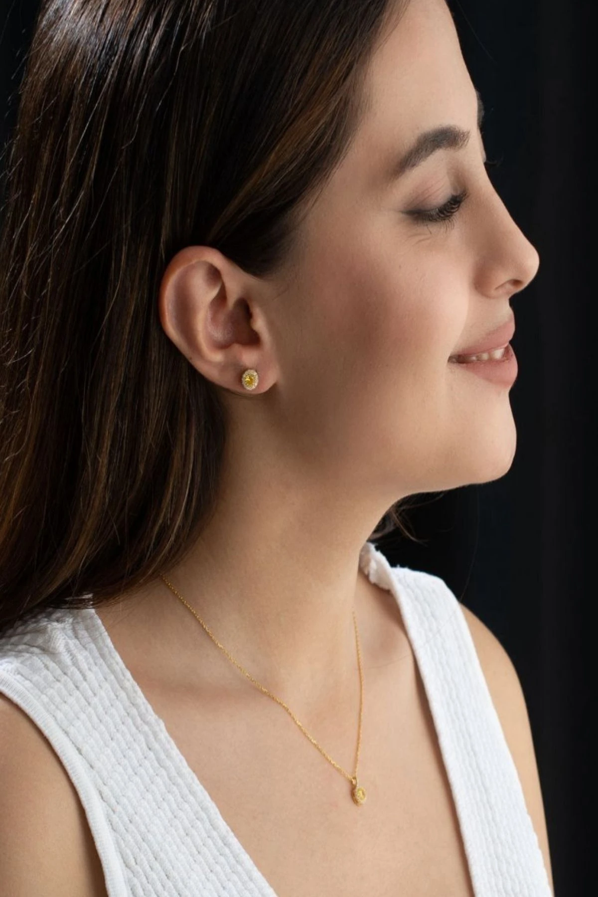 Gümüş Kasım Ayı Doğum Taşı ( Citrine ) Kolye - Küpe Seti