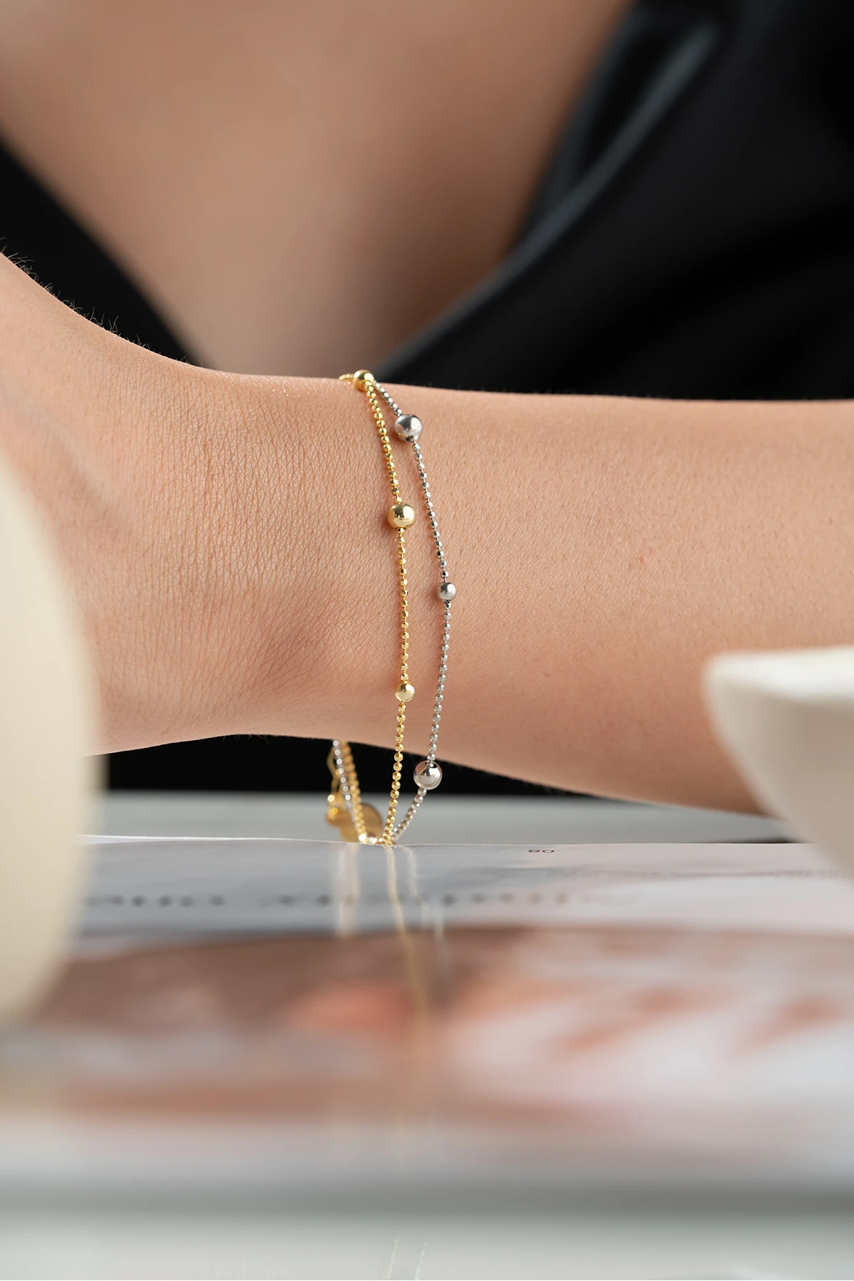 Gümüş Dorika Taşlı Zincir Bileklik