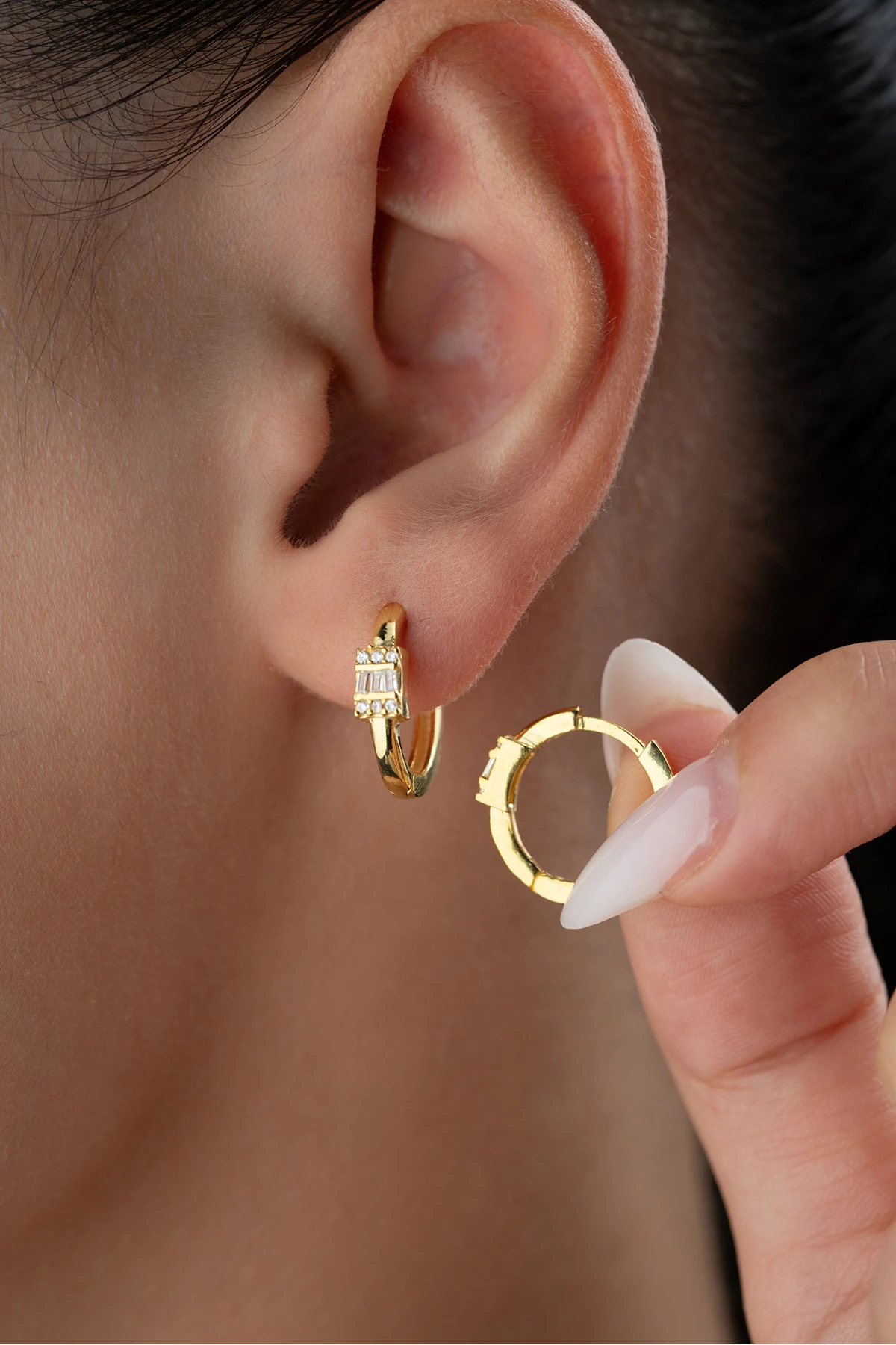 Gümüş Baget Halka Küpe