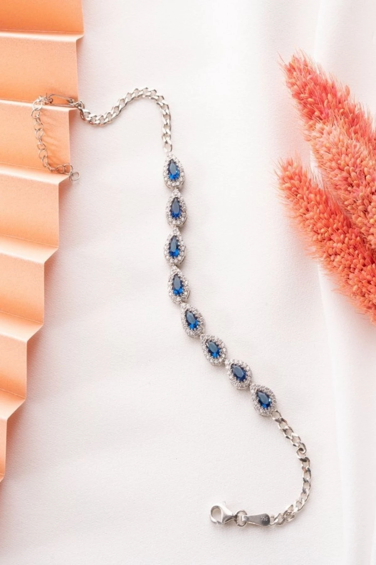 Gümüş Mavi Taşlı Damla Bileklik