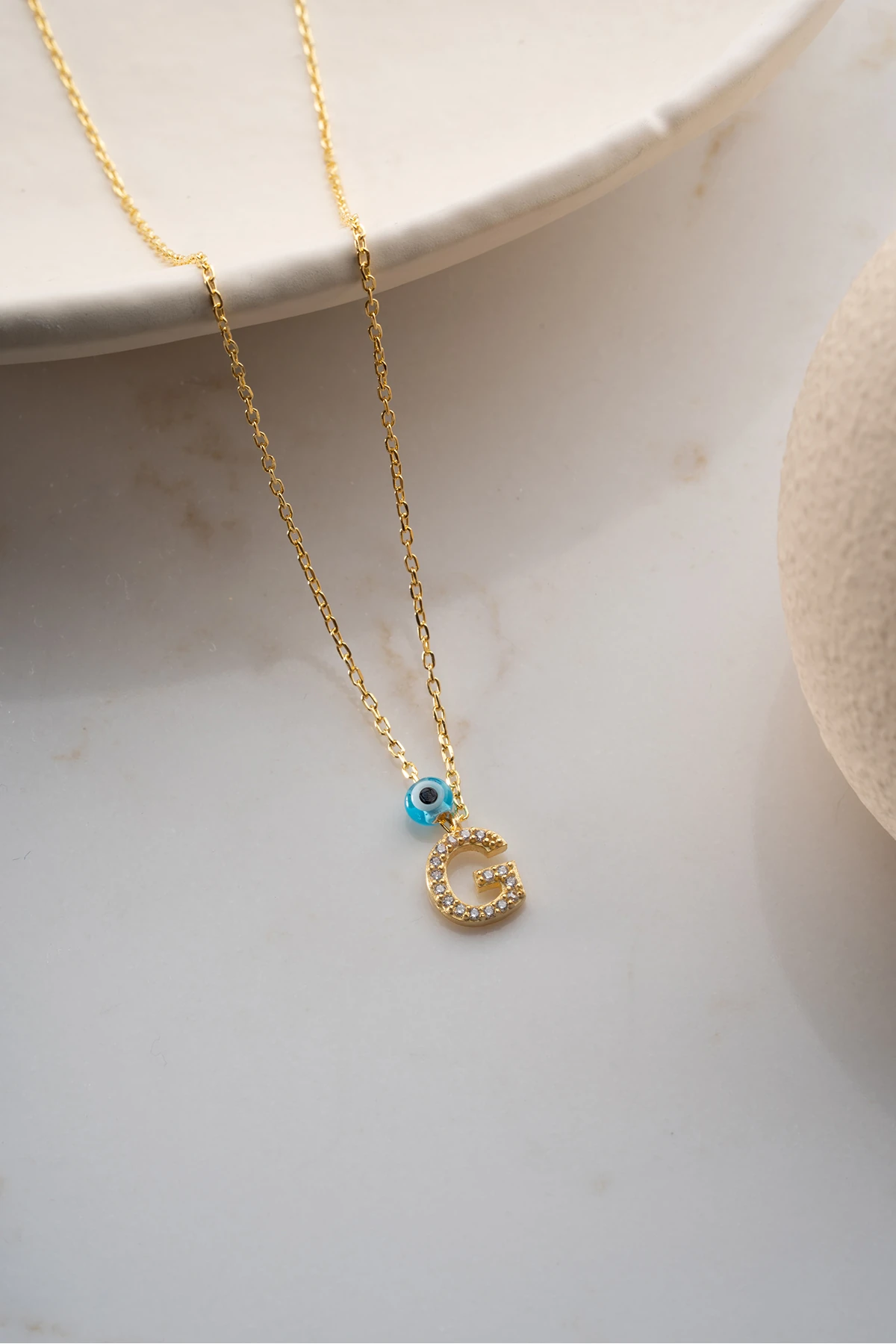 Gümüş Taşlı Harf Kolye