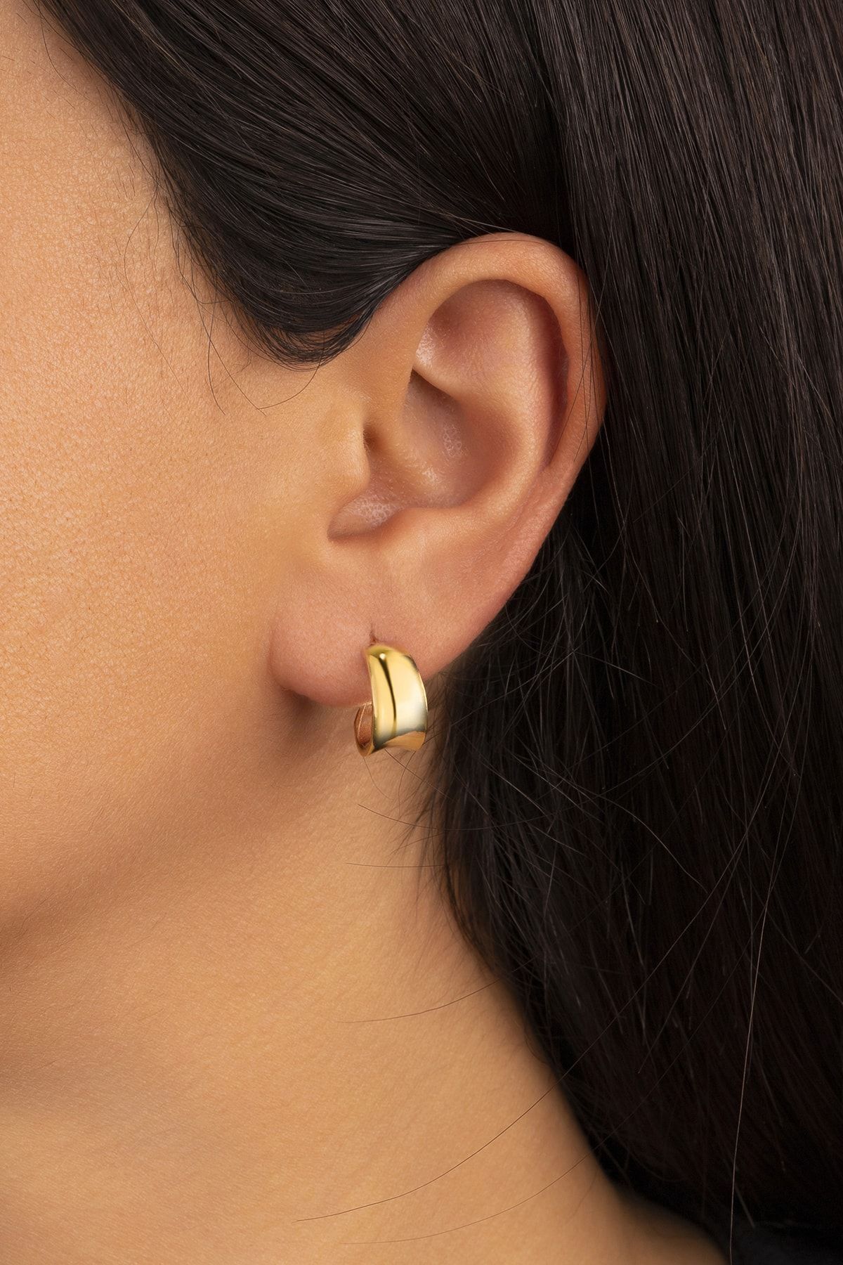 Gold Taşsız Halka Gümüş Küpe