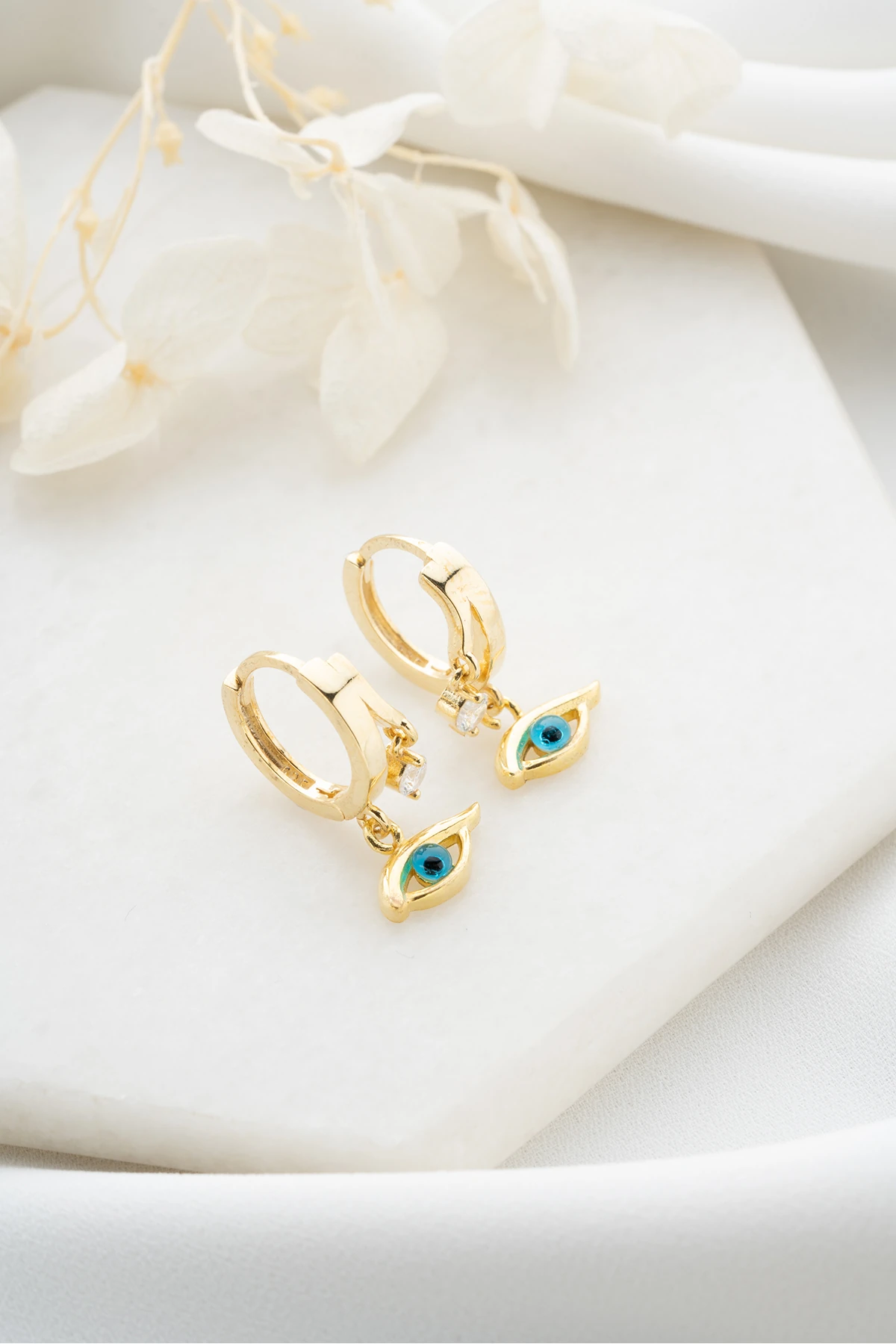 Gümüş Çift Taşlı Göz Küpe