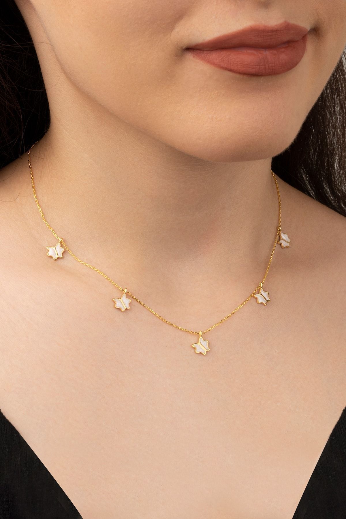 Gümüş Gold Mineli Kelebek Şans Kolye