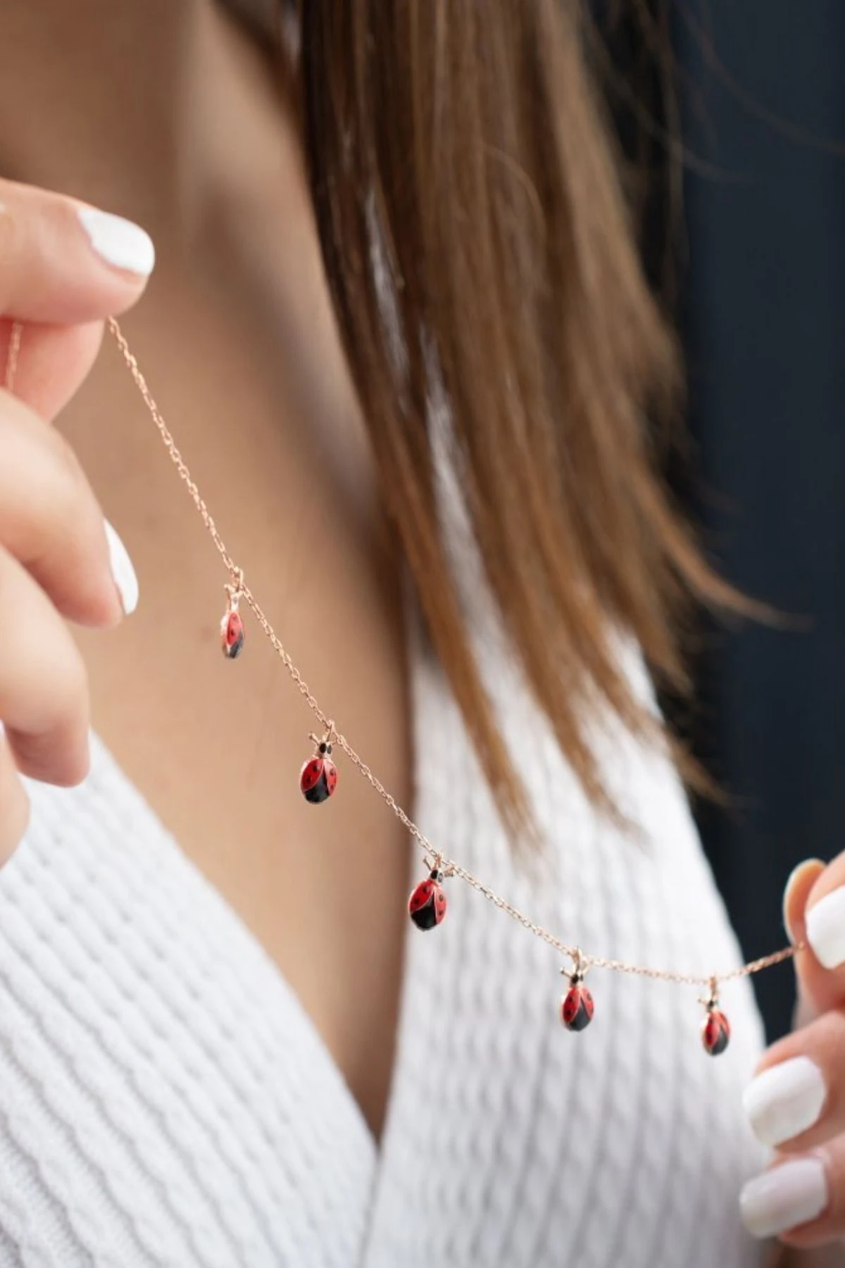 Rose Uğur Böcekli Şans Gümüş Kolye