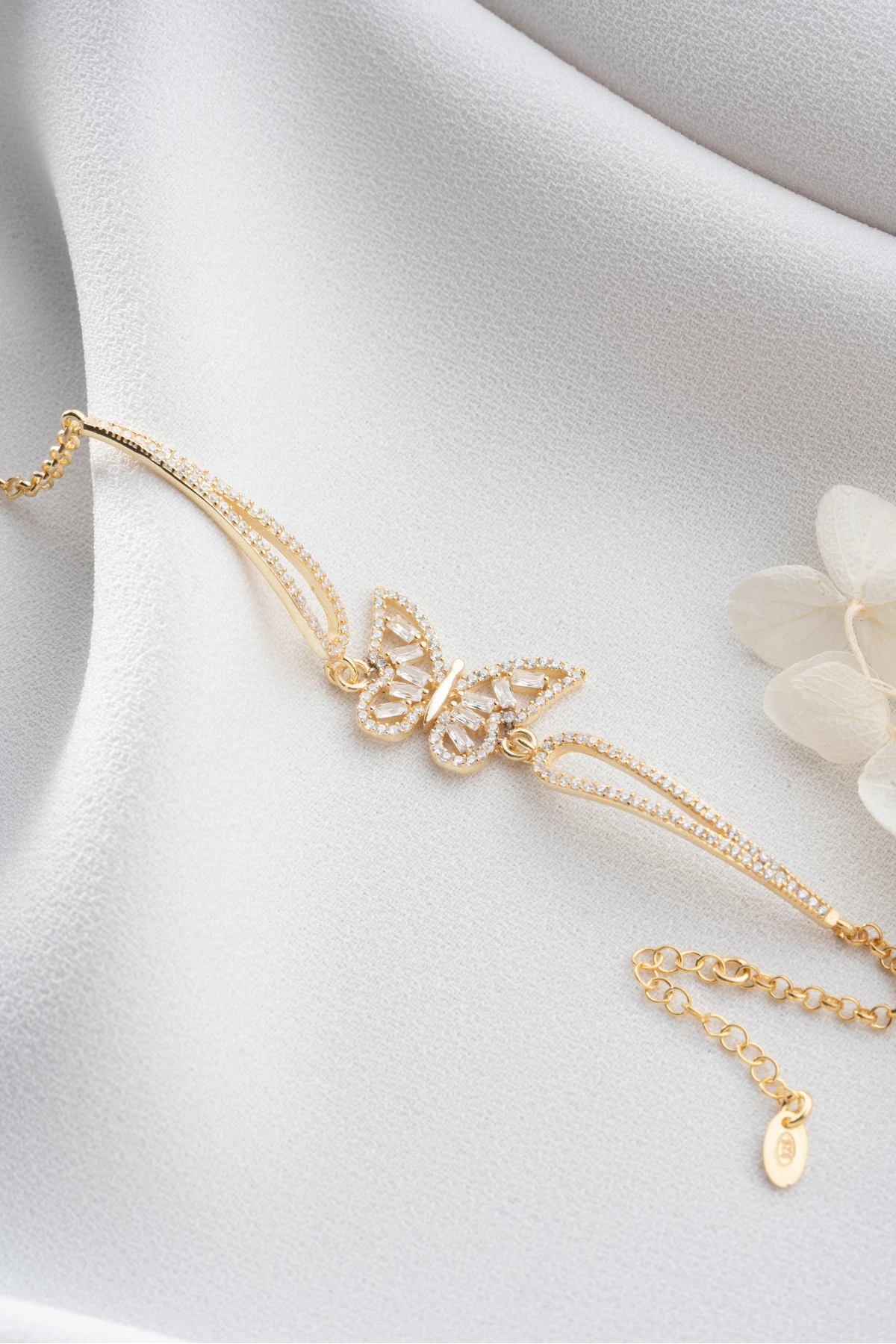 Gümüş Gold Baget Taşlı Kelebek Bileklik