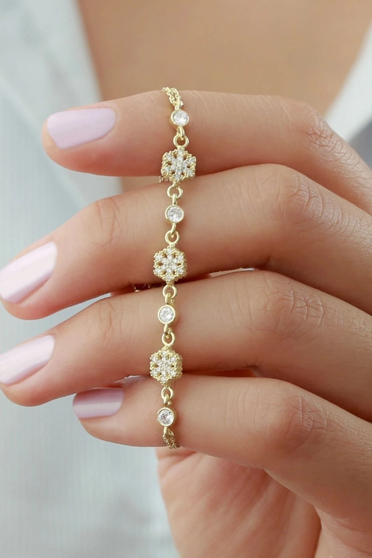 Kar Tanesi Gold Gümüş Bileklik