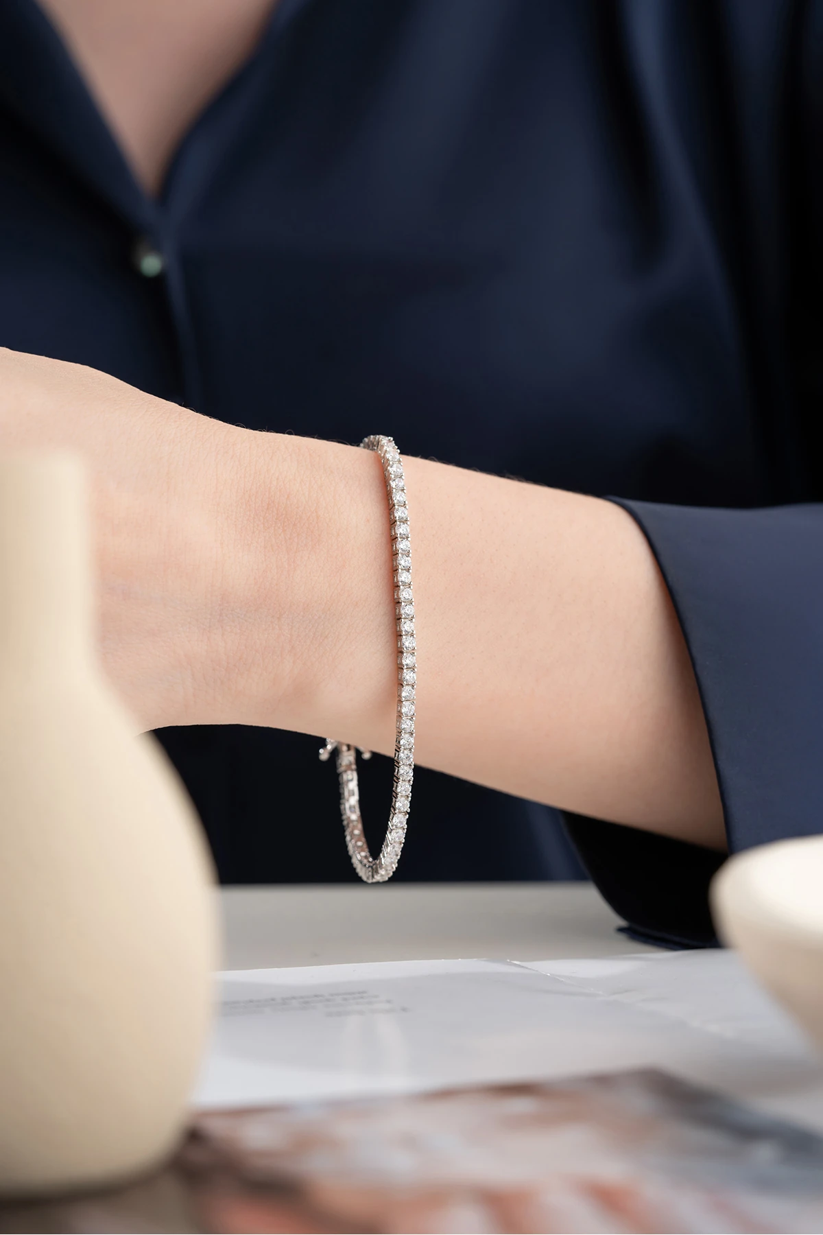 Gümüş Zirkon Taşlı Su Yolu Bileklik