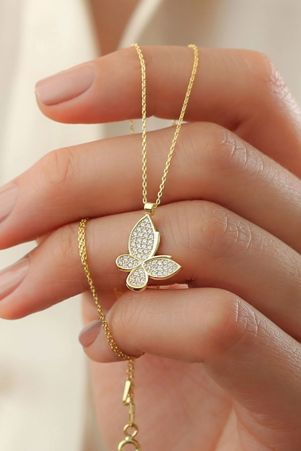 Gümüş Gold Minimal Kelebek Kolye