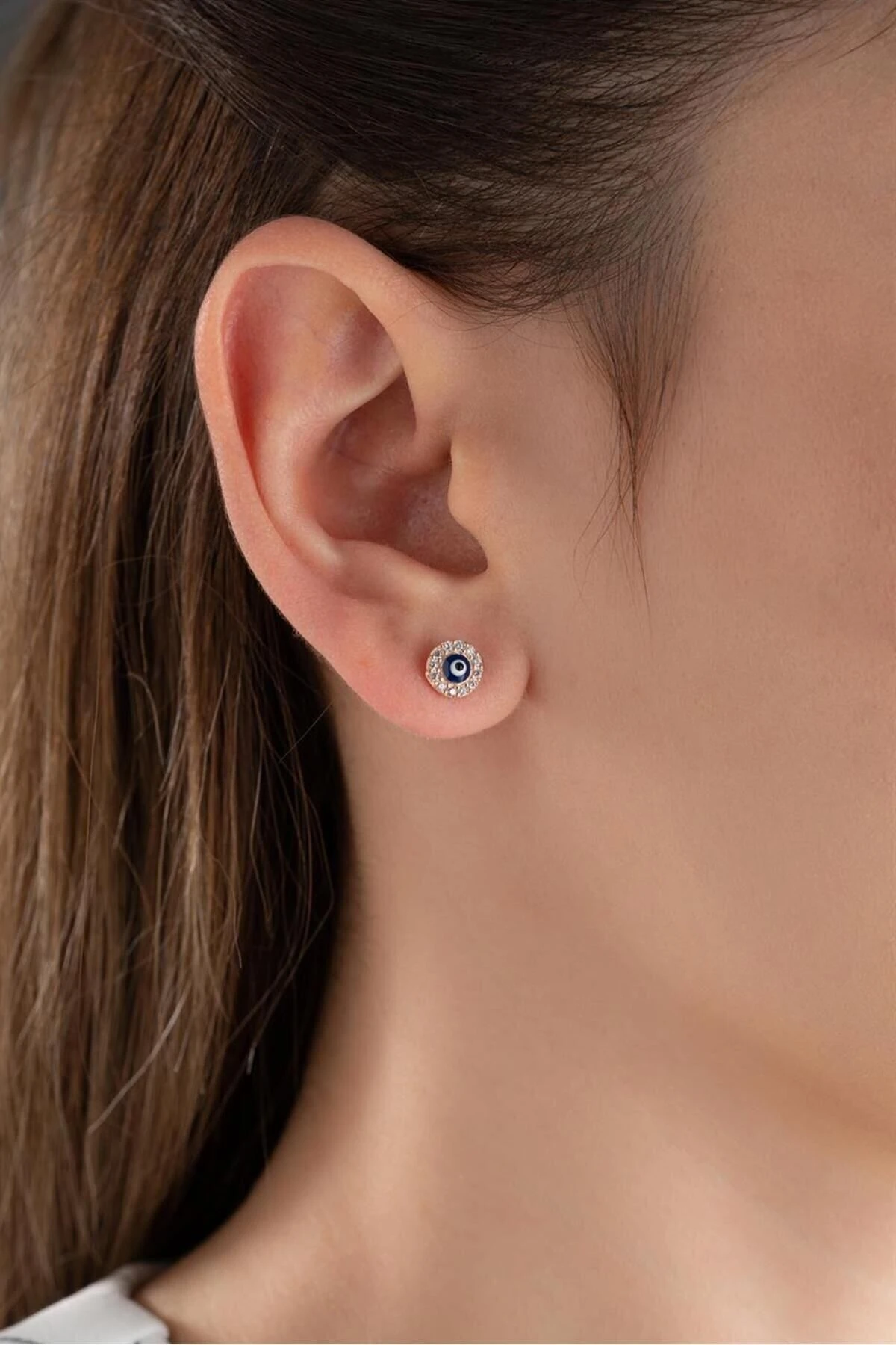 Rose Nazar Göz Gümüş Küpe