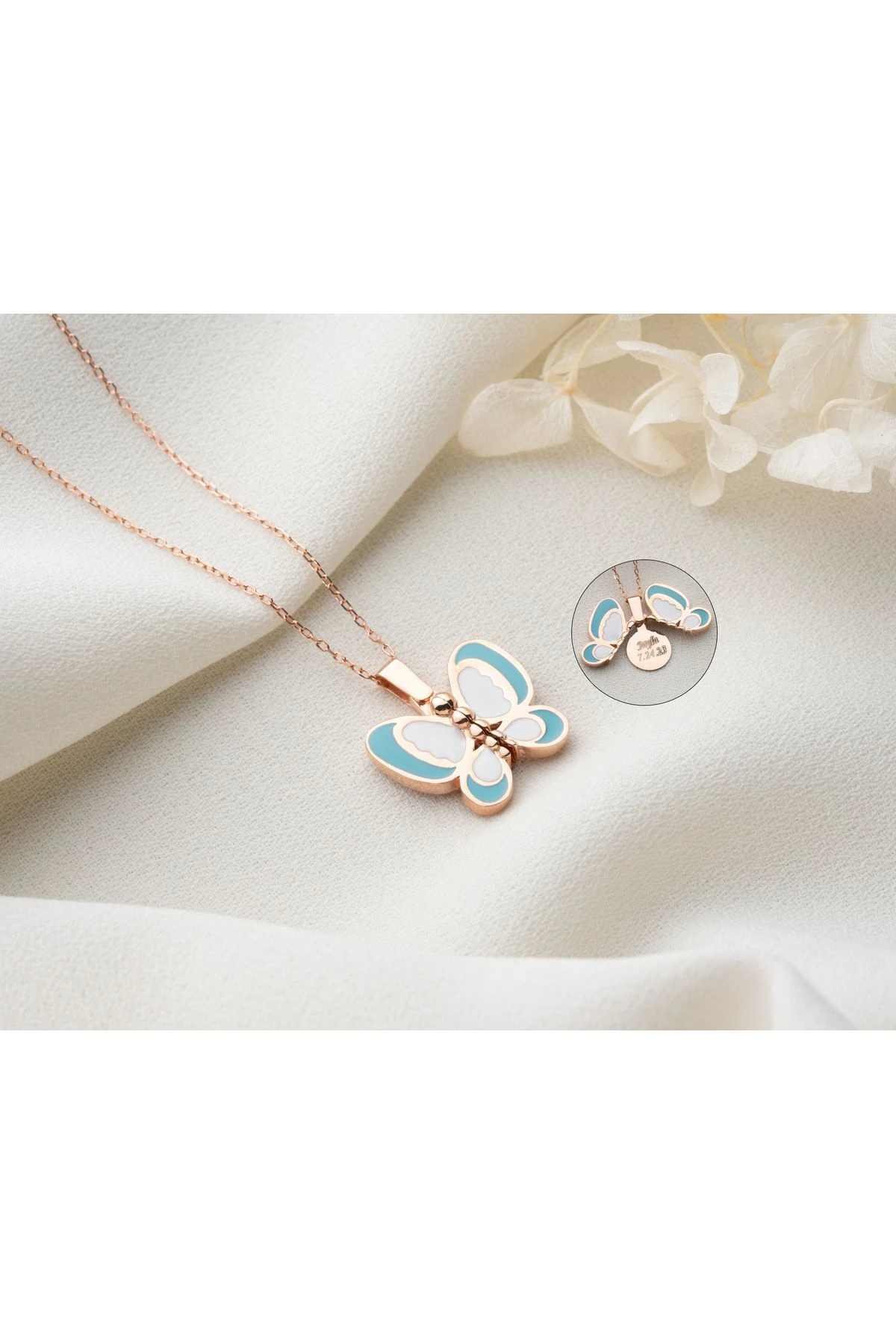 Gümüş Mineli Açılabilen İsimi Kelebek Kolye