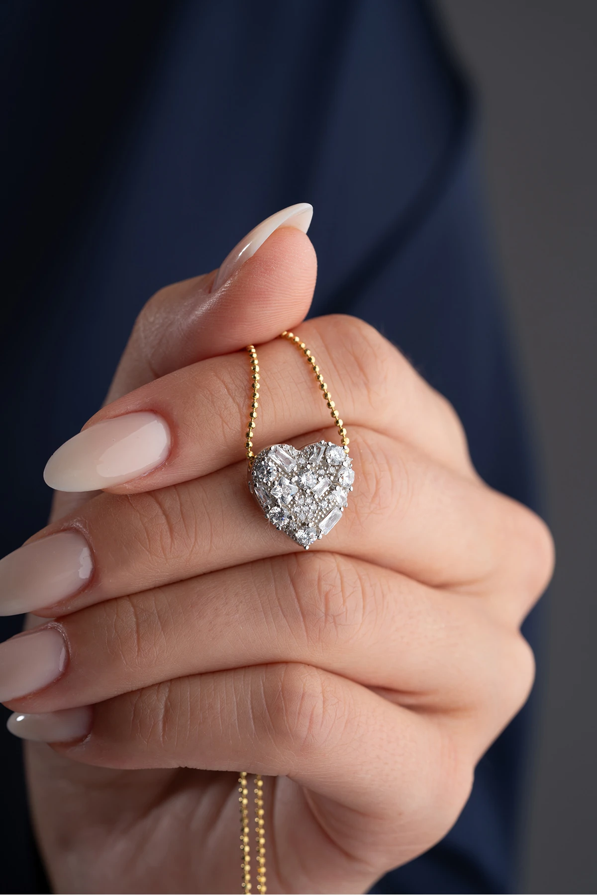 Gümüş Baget Taşlı Kalp Kolye