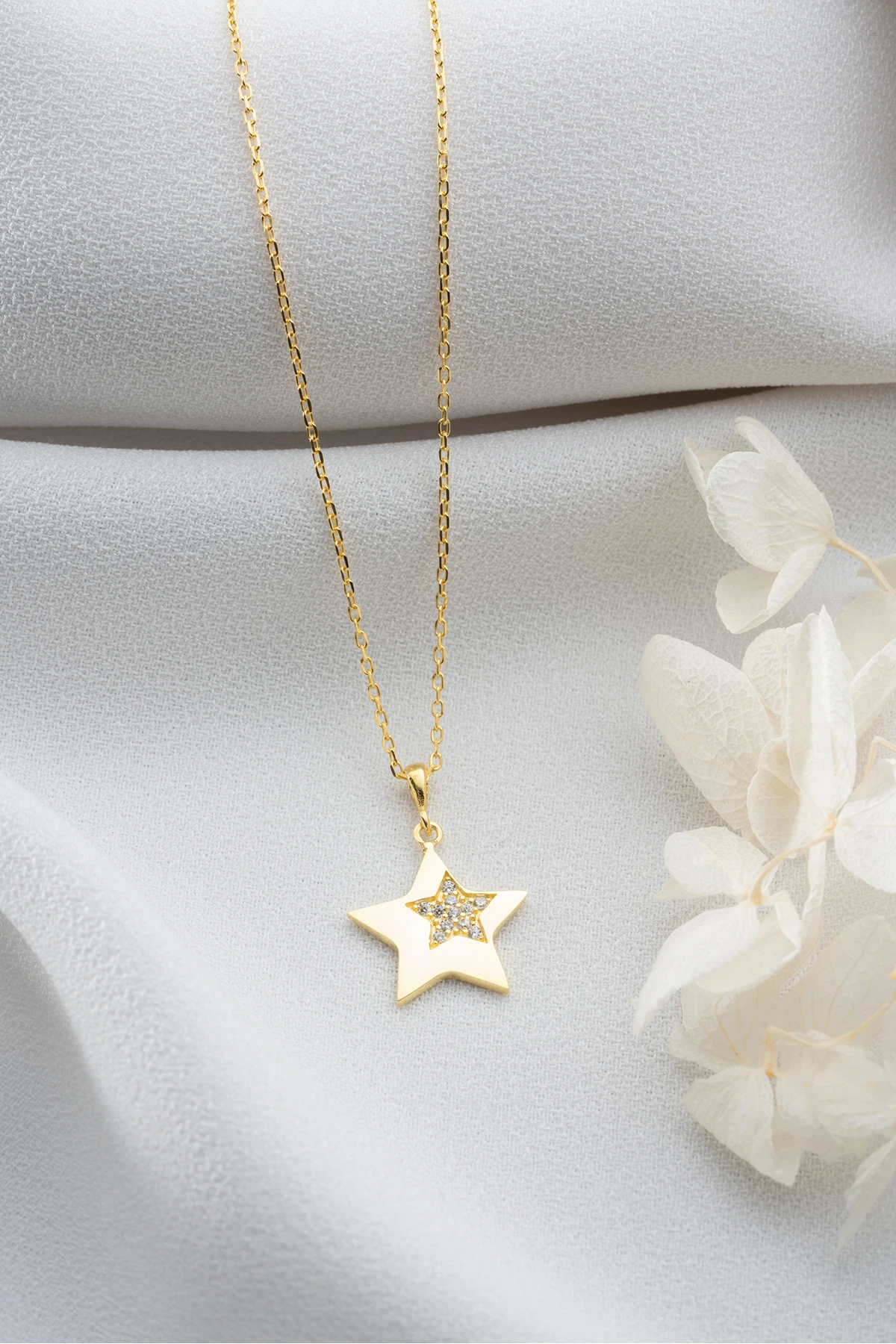 Gümüş Gold Zirkon Taşlı Yıldız Kolye