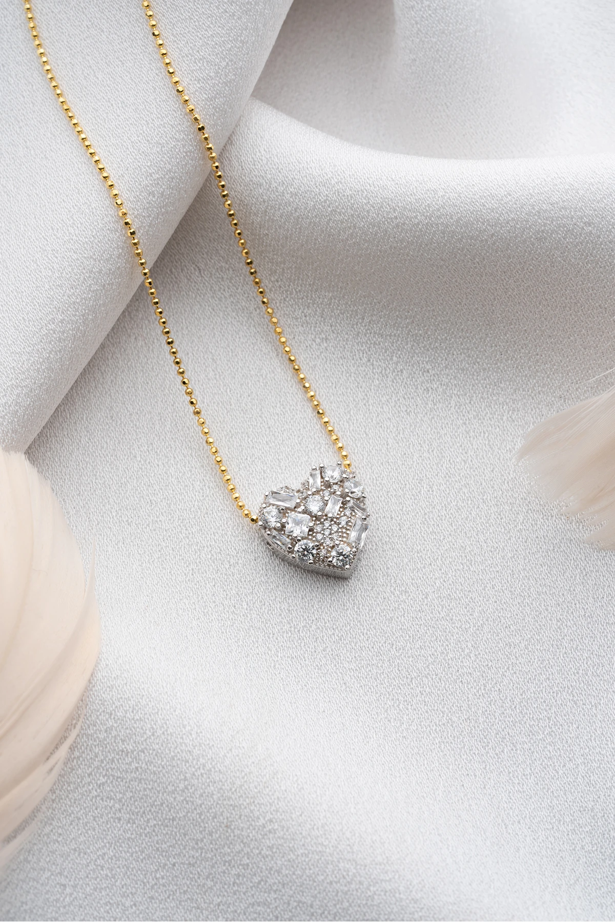 Gümüş Baget Taşlı Kalp Kolye