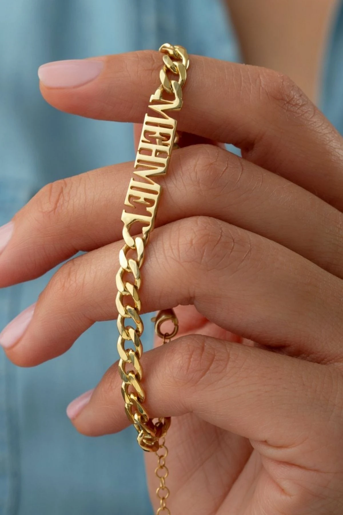 Gümüş Kalın Zincir Isimli Bileklik