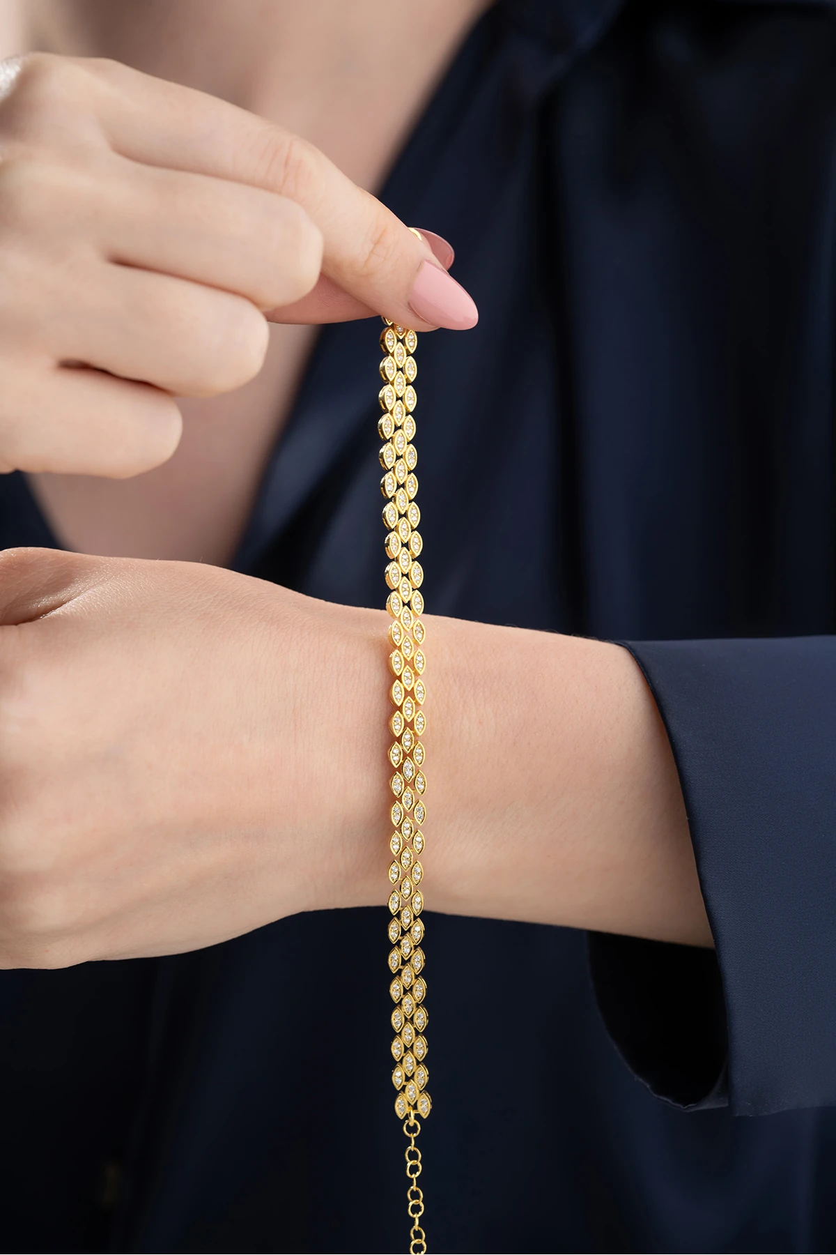 Gümüş Gold Zirkon Taşlı Bileklik