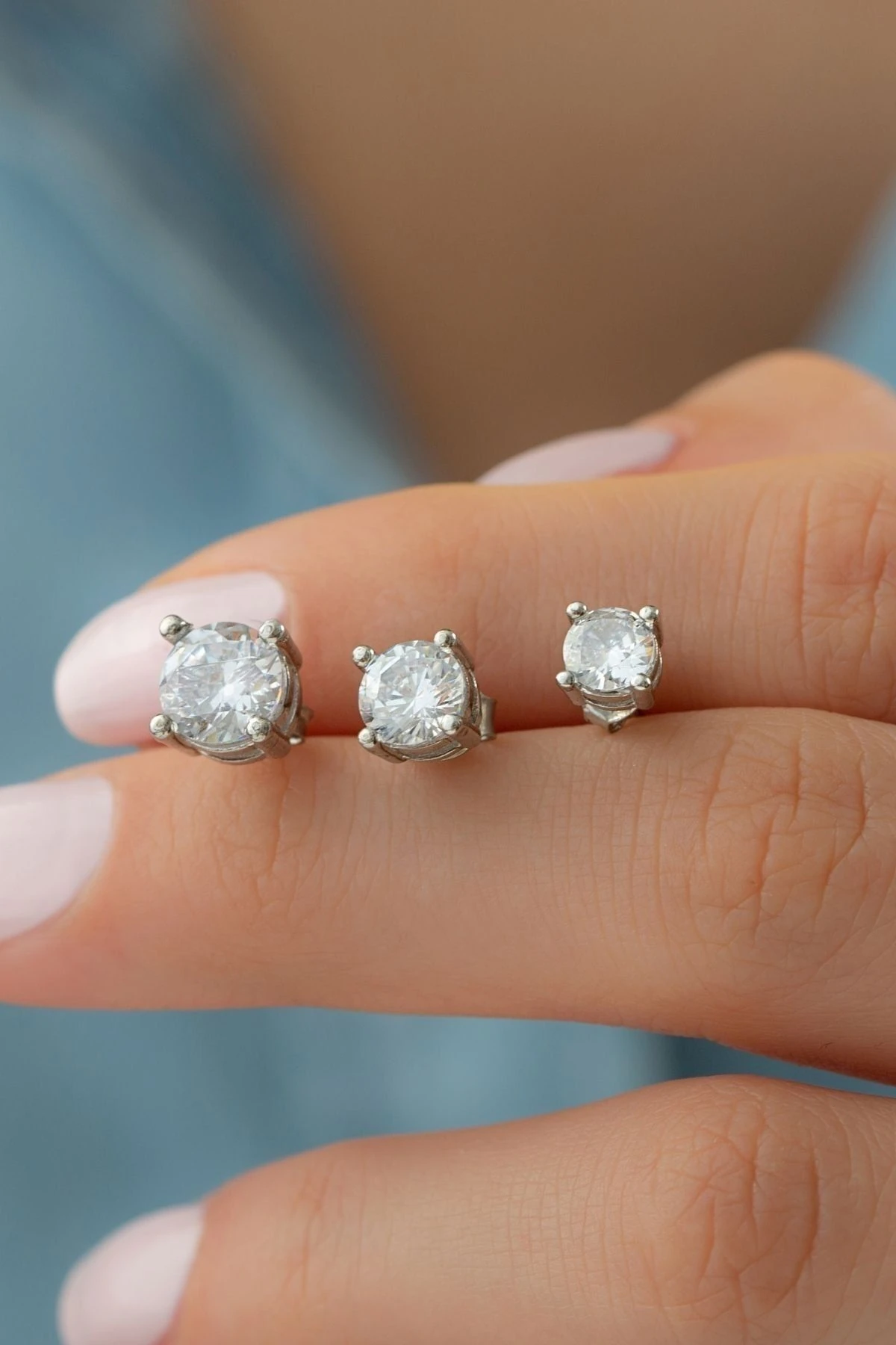 Gümüş 3'lü Tektaş Set Küpe