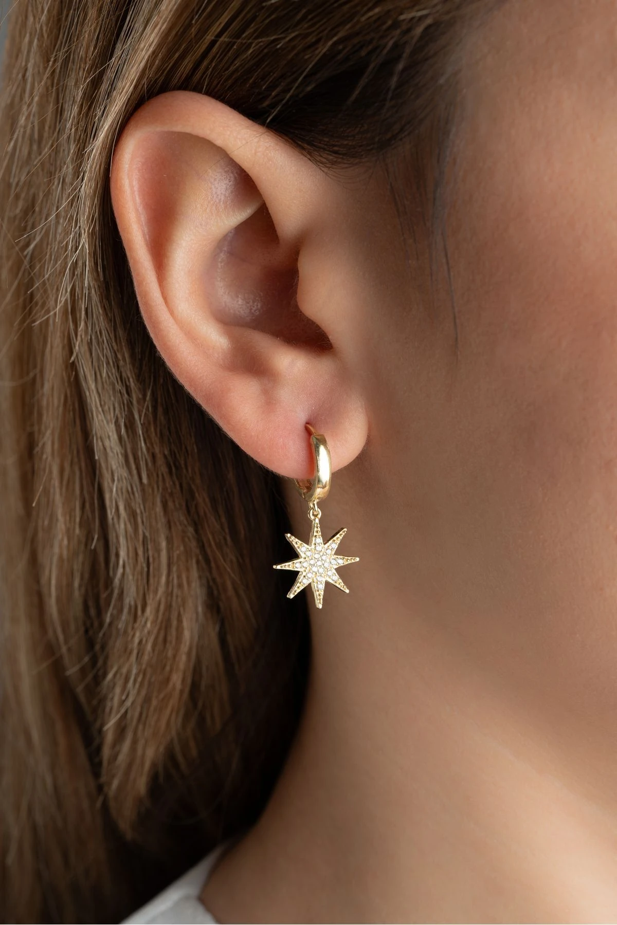 Gümüş Halka Kutup Yıldızı Küpe