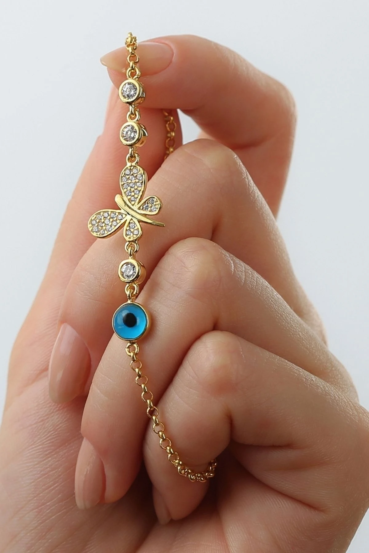 Gümüş Nazarlı Kelebek Bileklik