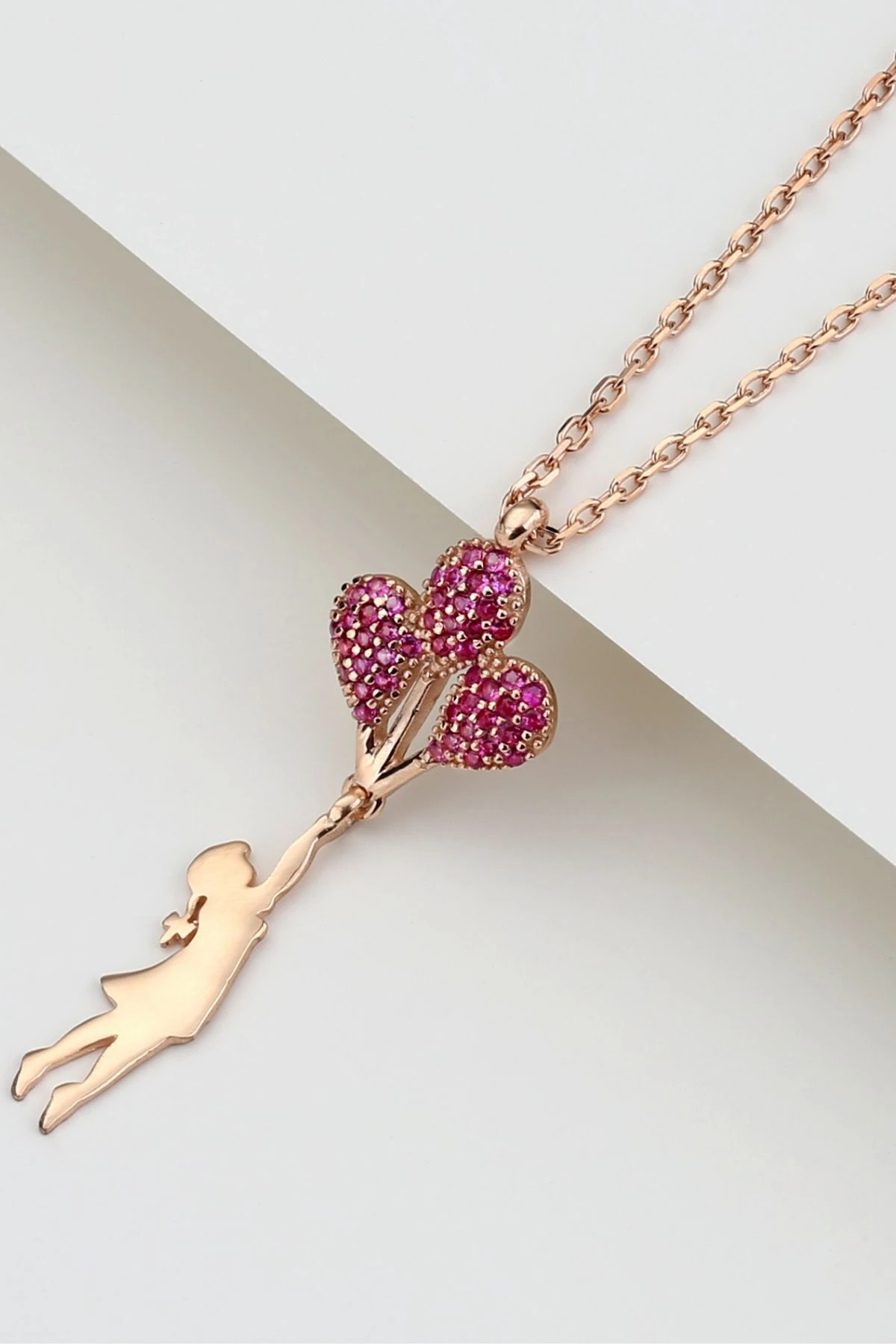 Gümüş Kırmızı Zirkon Taşlı Balonlu Kız Kolye