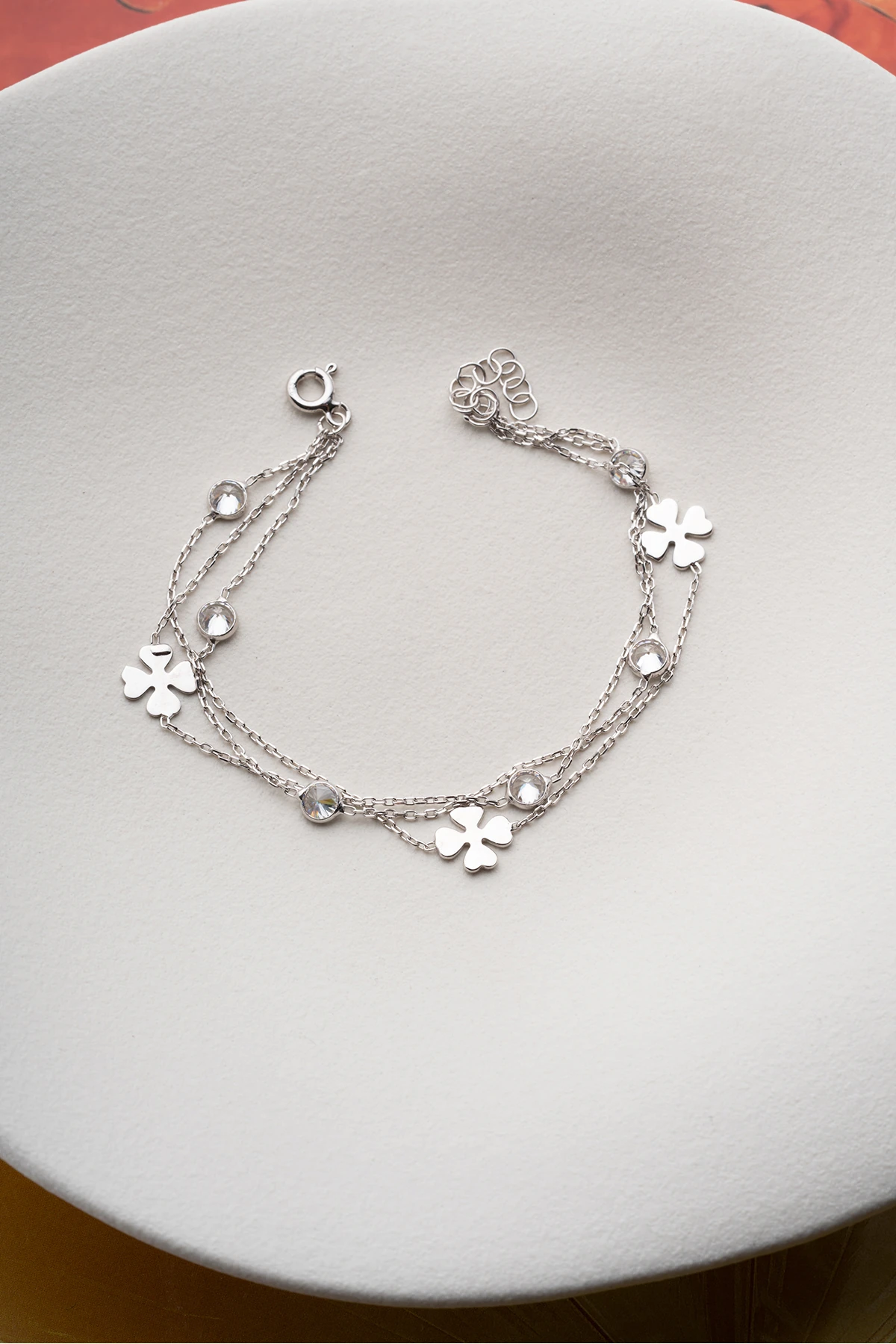 Gümüş Taşlı Yonca Bileklik