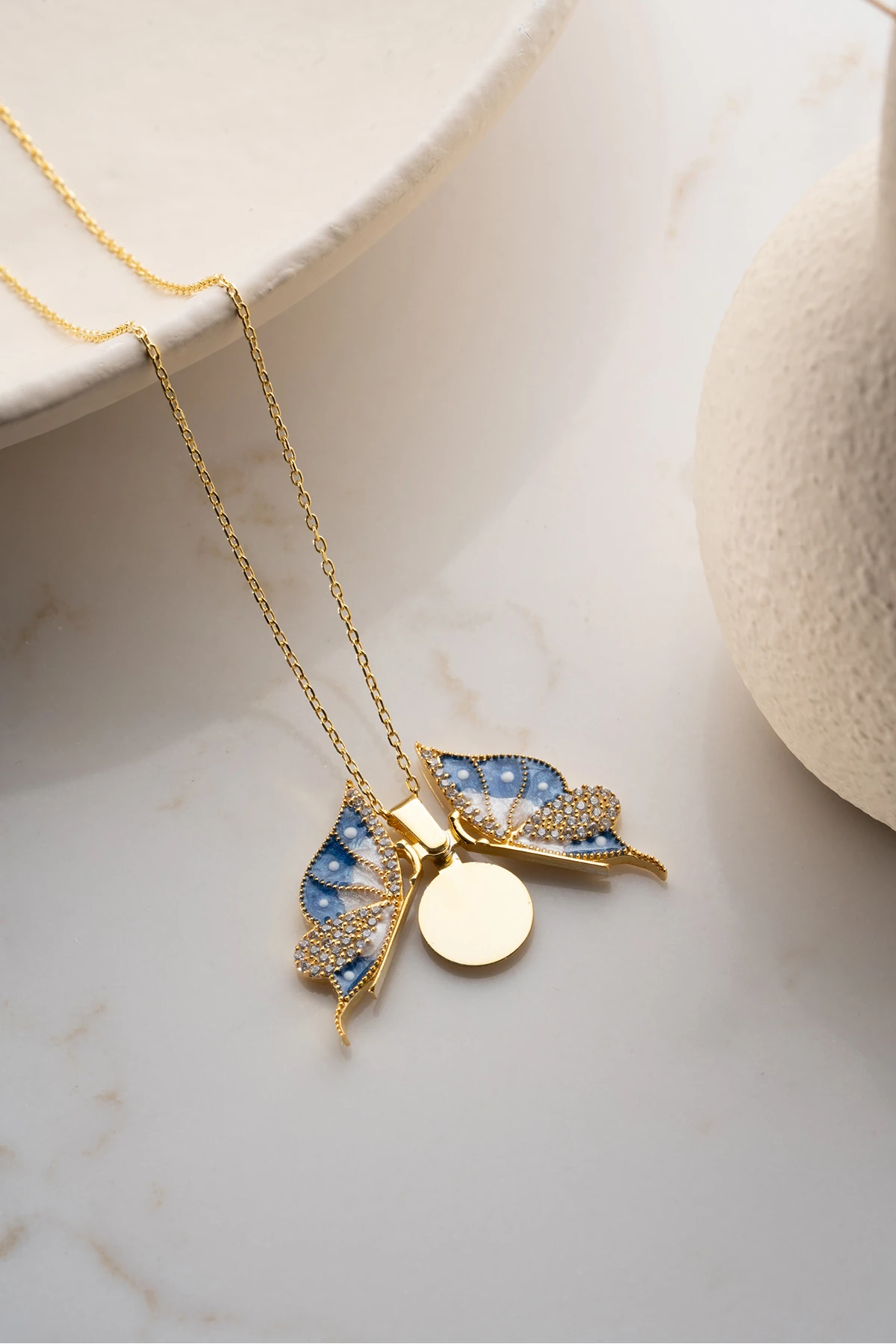 Gümüş İsim Yazılabilen Kelebek Kolye