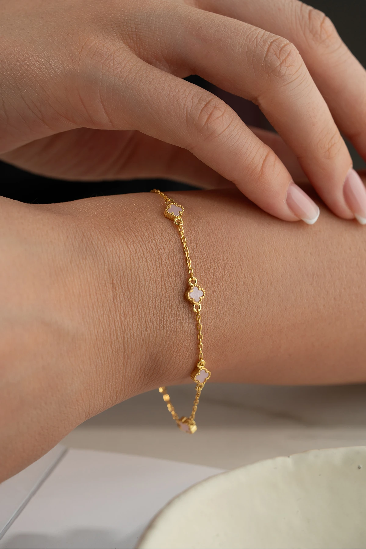 Gümüş Taşlı Yonca Bileklik