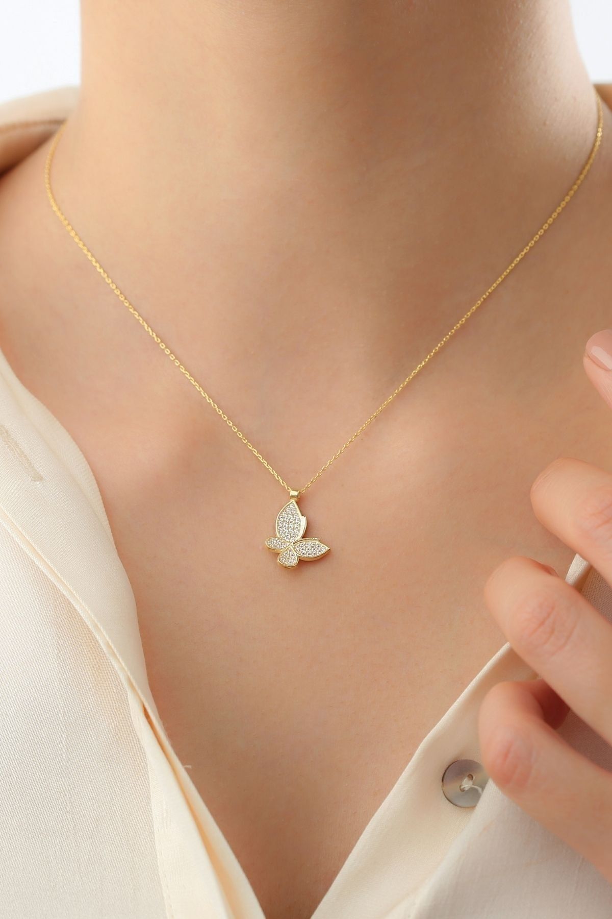 Gümüş Gold Minimal Kelebek Kolye