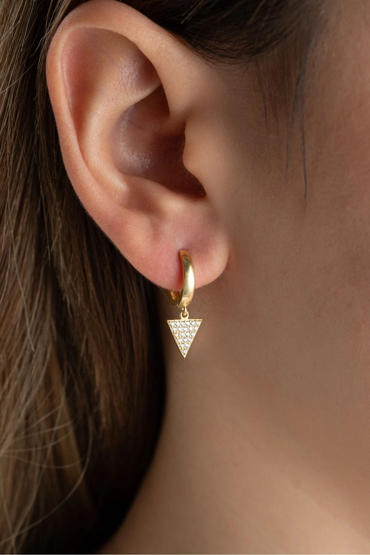 Gümüş Üçgen Halka Küpe