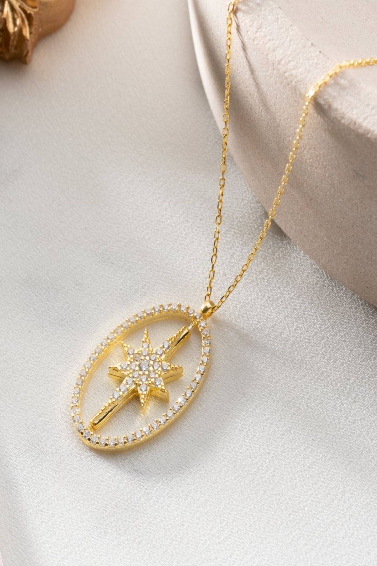 Gümüş Çift Taraflı Kutup Yıldızı Dönence Kolye