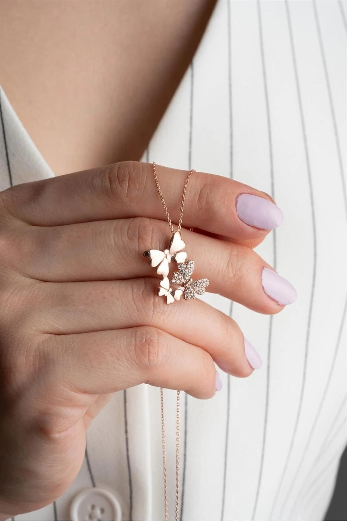 Rose Kelebek Gümüş Kolye