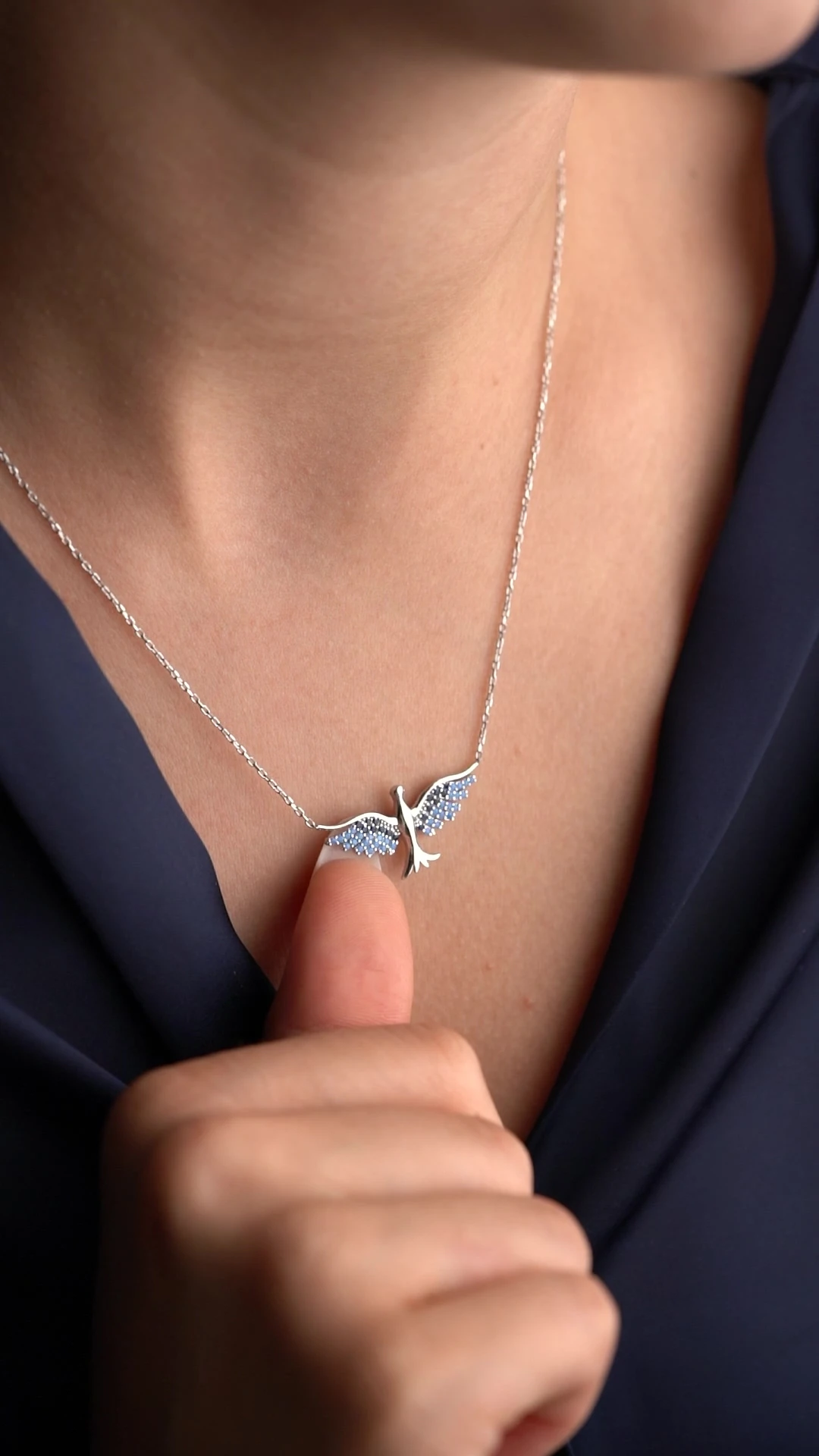 Gümüş Zirkon Taşlı Anka Kuşu Kolye