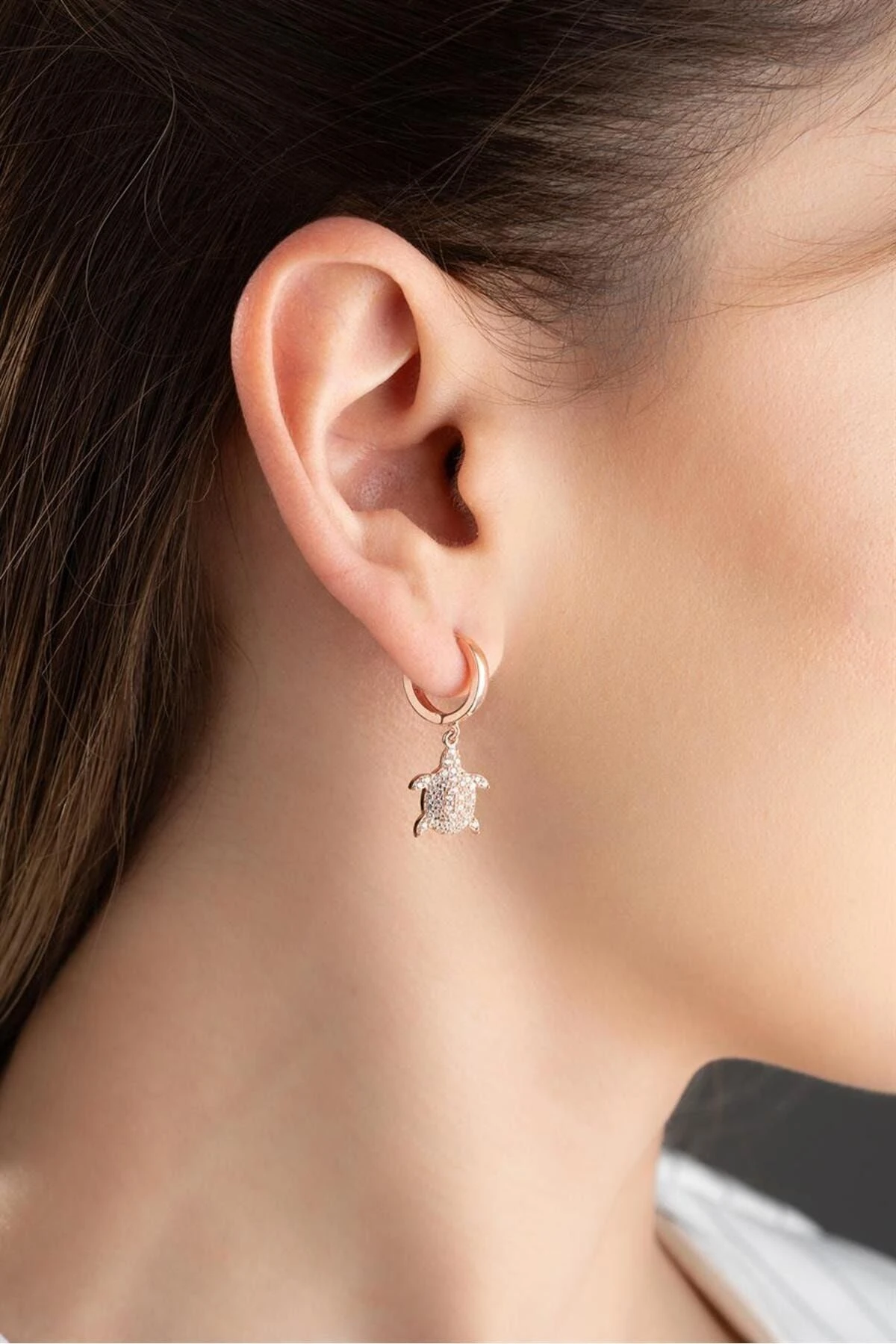 Rose Kaplumbağa Gümüş Küpe