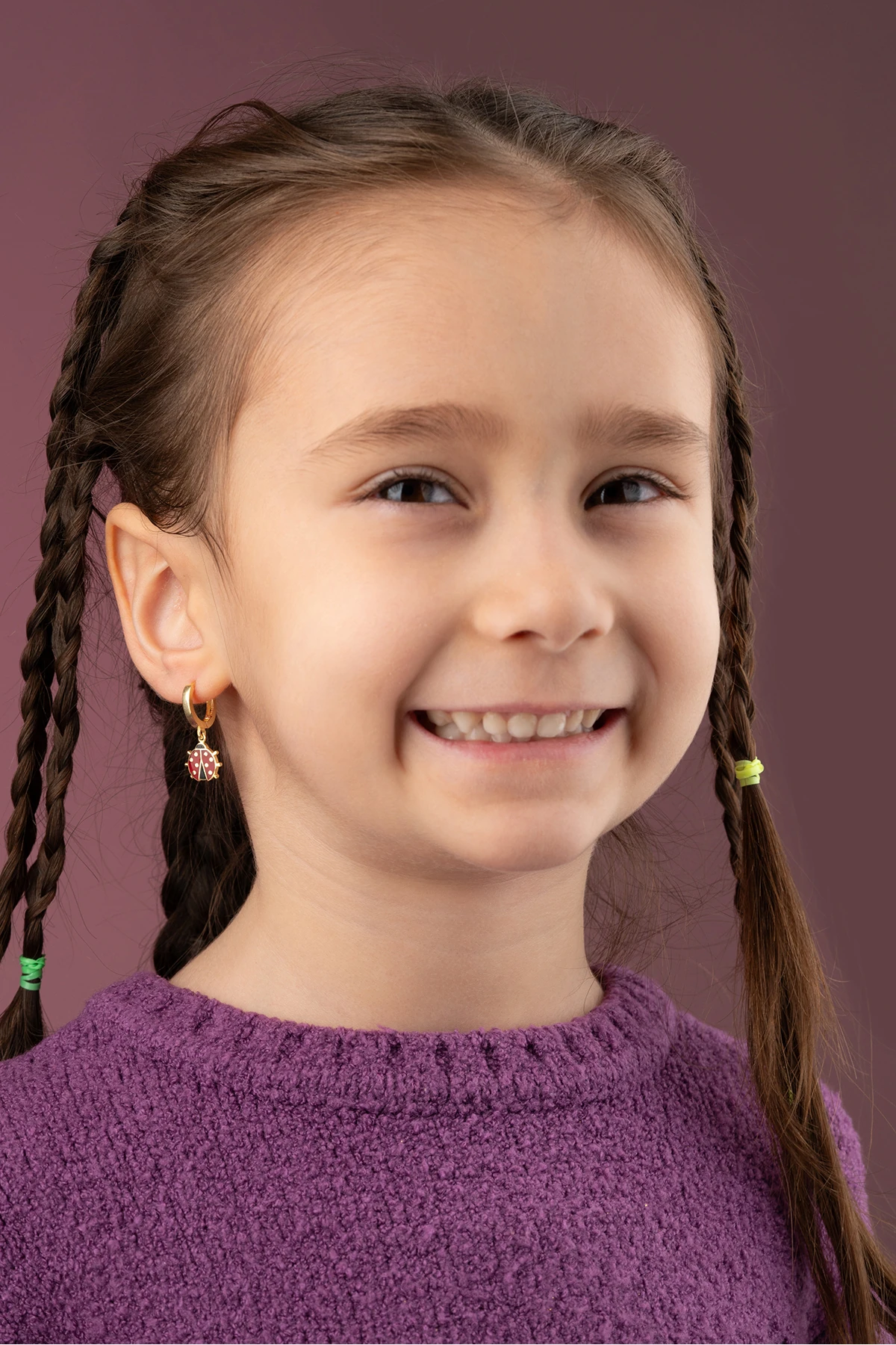 Gümüş Gold Uğur Böcekli Çocuk Küpe