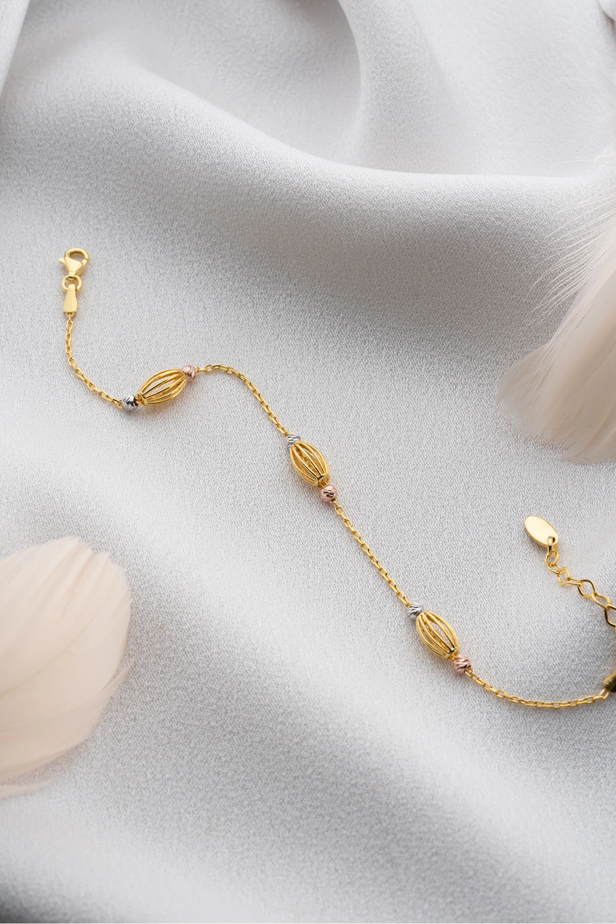 Gümüş Gold Oval Kafes Dorika Bileklik