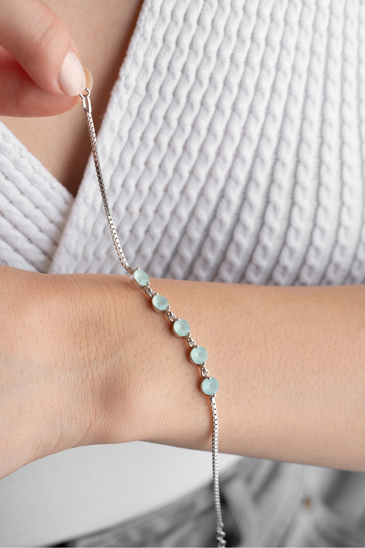 Gümüş Opal Taşlı Bileklik